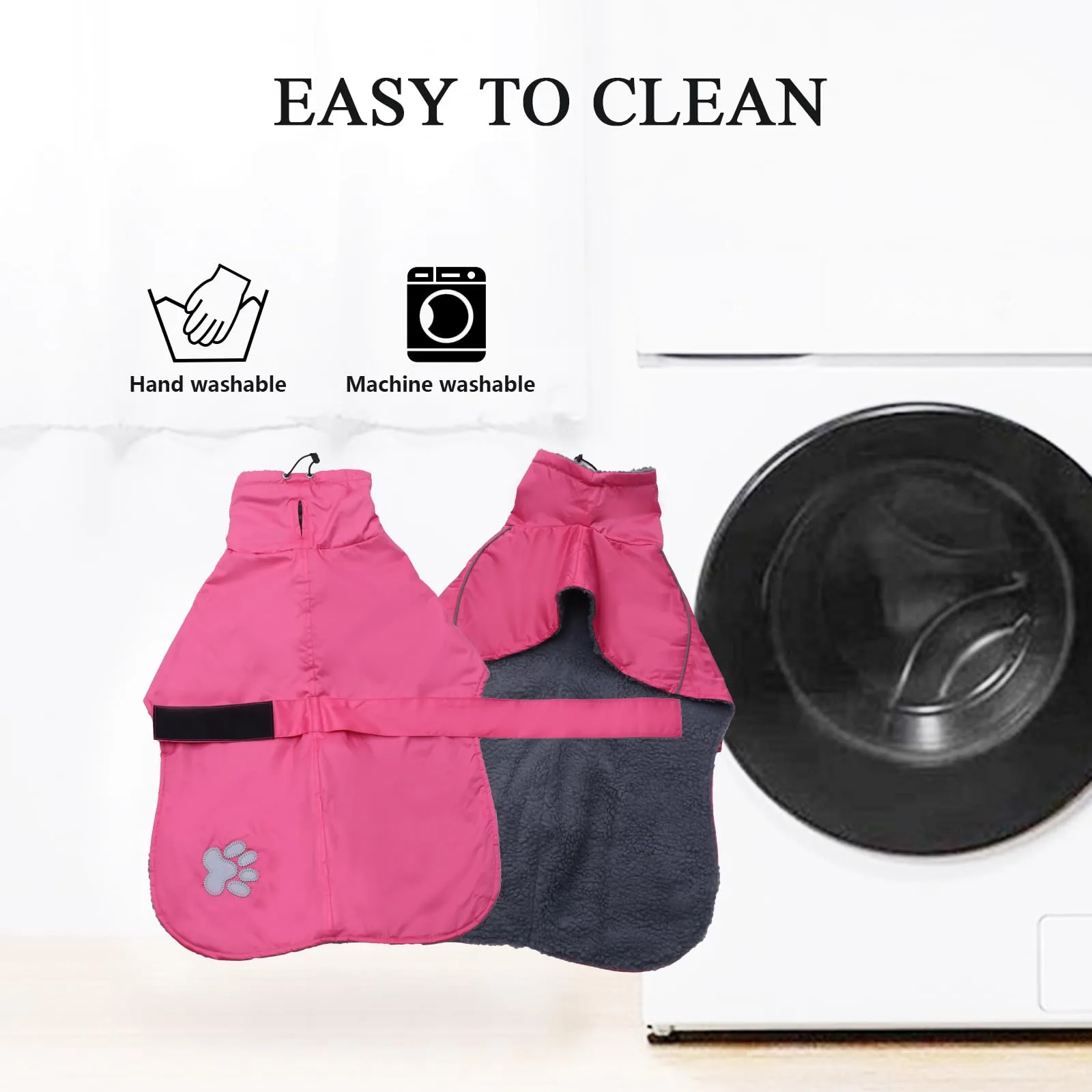 Geyecete Invernale Cappotto levriero,Impermeabile Cane Taglia Grande,Cappotto cane con fodera in pile caldo,Pullover Cane con Collo alto antivento,Giacca per cani media e grande-Rosa-S - immagine 7