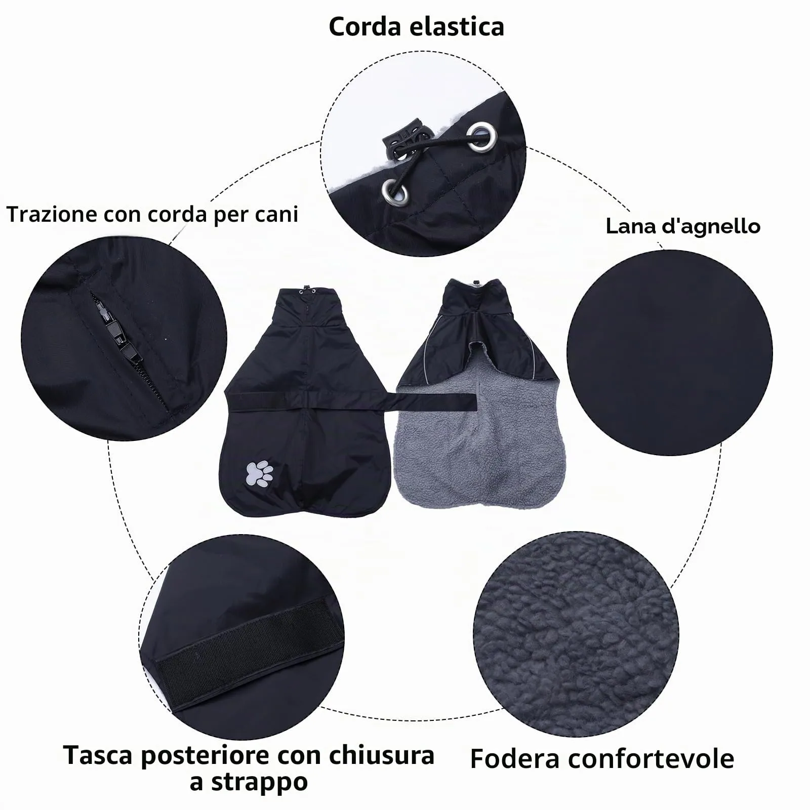 Geyecete Invernale Cappotto levriero,Impermeabile Cane Taglia Grande,Cappotto cane con fodera in pile caldo,Pullover Cane con Collo alto antivento,Giacca per cani media e grande-Nero-XL - immagine 2