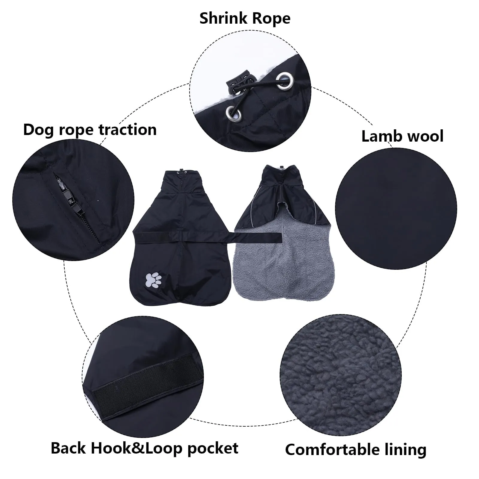 Geyecete Invernale Cappotto levriero,Impermeabile Cane Taglia Grande,Cappotto cane con fodera in pile caldo,Pullover Cane con Collo alto antivento,Giacca per cani media e grande-Nero-M - immagine 2