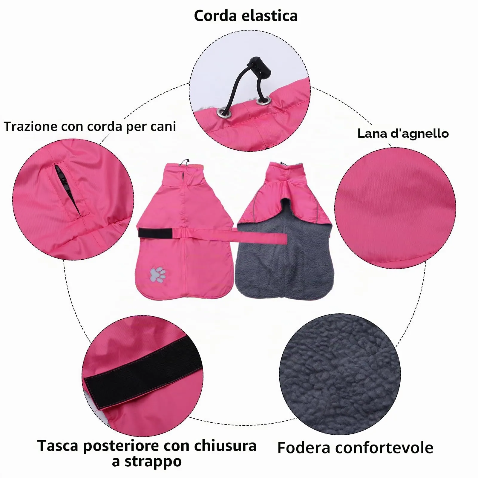 Geyecete Invernale Cappotto levriero,Impermeabile Cane Taglia Grande,Cappotto cane con fodera in pile caldo,Pullover Cane con Collo alto antivento,Giacca per cani media e grande-Rosa-XS - immagine 2