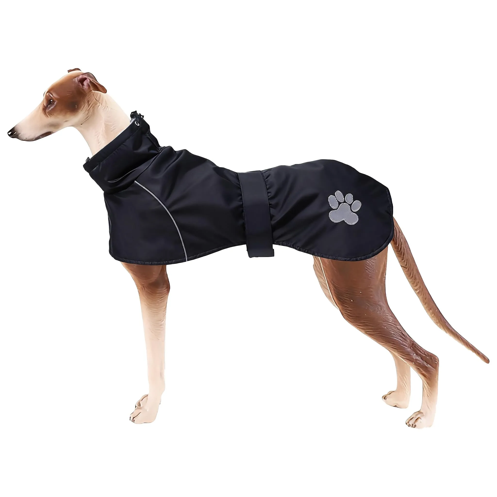 Geyecete Invernale Cappotto levriero,Impermeabile Cane Taglia Grande,Cappotto cane con fodera in pile caldo,Pullover Cane con Collo alto antivento,Giacca per cani media e grande-Nero-L - immagine 1