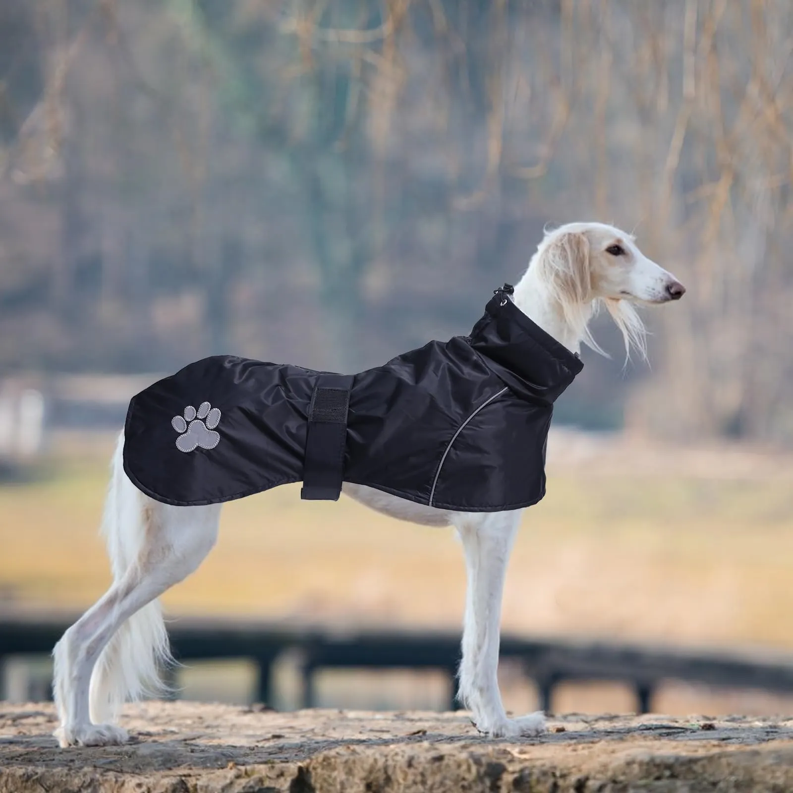 Geyecete Invernale Cappotto levriero,Impermeabile Cane Taglia Grande,Cappotto cane con fodera in pile caldo,Pullover Cane con Collo alto antivento,Giacca per cani media e grande-Nero-XXL - immagine 5