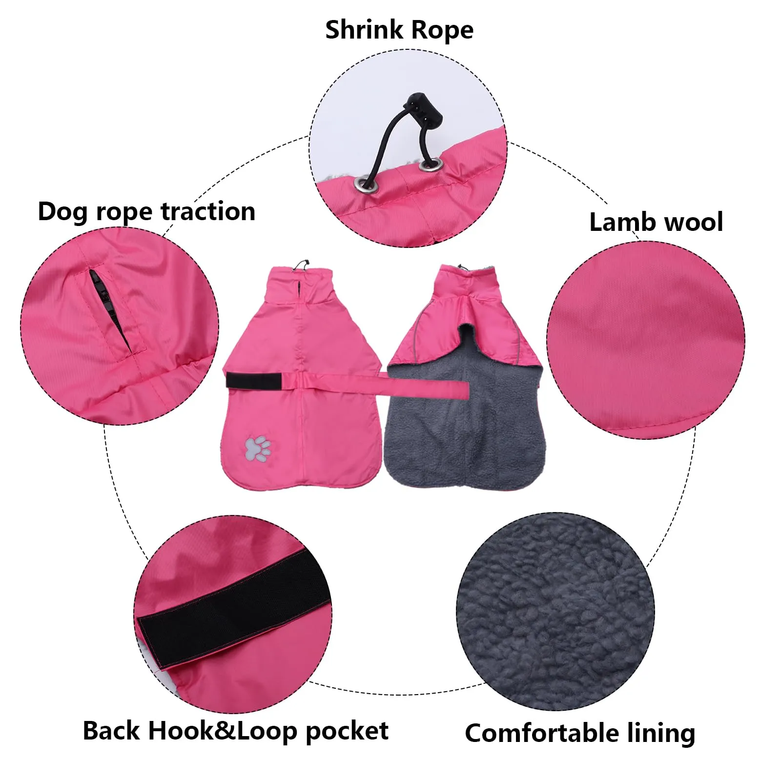 Geyecete Invernale Cappotto levriero,Impermeabile Cane Taglia Grande,Cappotto cane con fodera in pile caldo,Pullover Cane con Collo alto antivento,Giacca per cani media e grande-Rosa-XXL - immagine 2