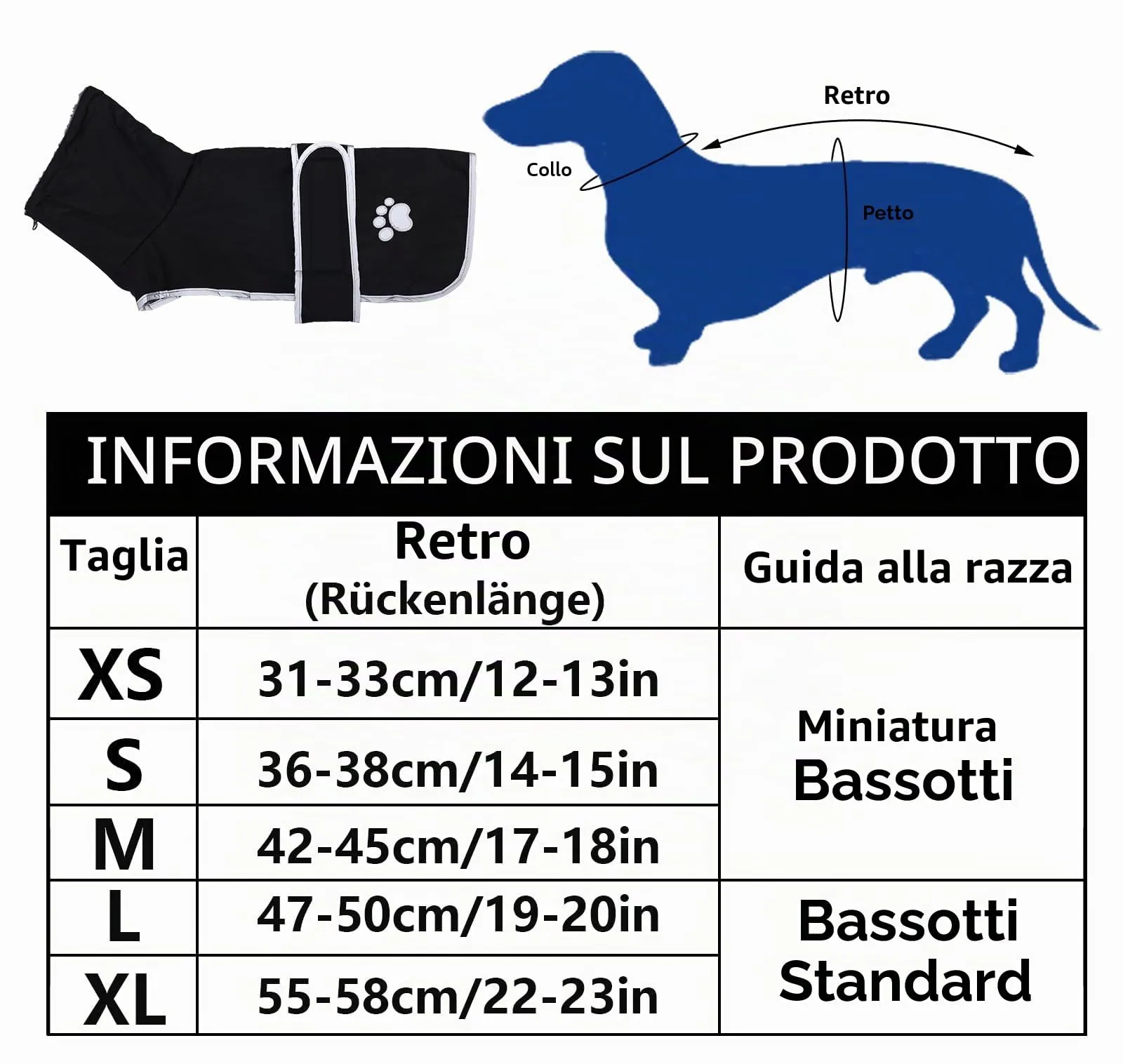 Geyecete -Invernale Cappotto per cane bassotti, con fodera in pile polare,impermeabile abbigliamento da esterni con Foro per Imbracatura,Giacca per cani piccola y media-Nero-L - immagine 4