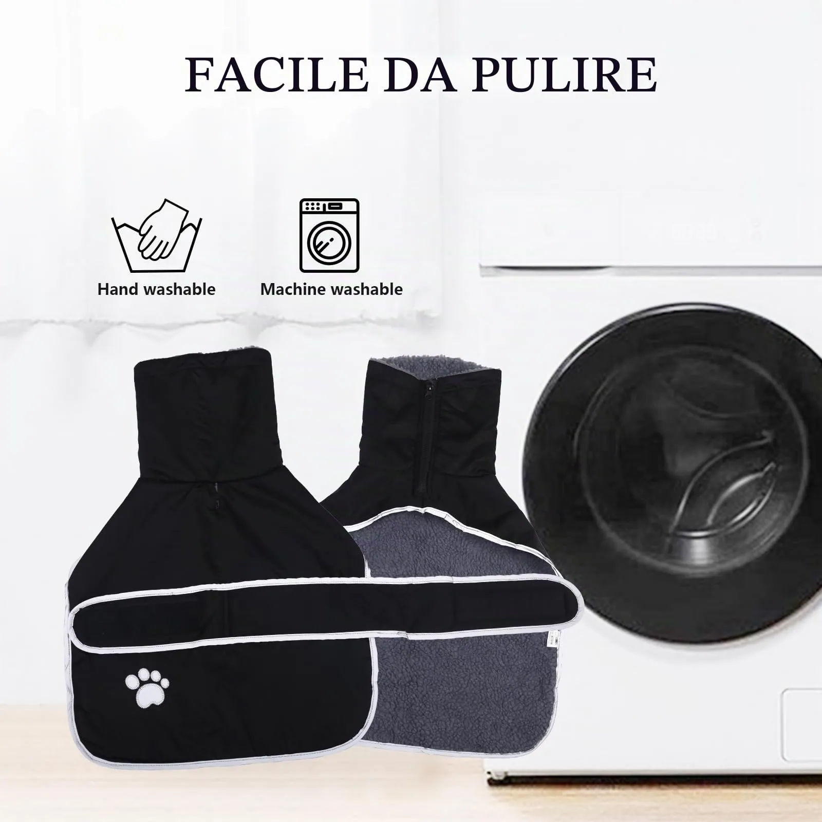 Geyecete -Invernale Cappotto per cane bassotti, con fodera in pile polare,impermeabile abbigliamento da esterni con Foro per Imbracatura,Giacca per cani piccola y media-Nero-L - immagine 7
