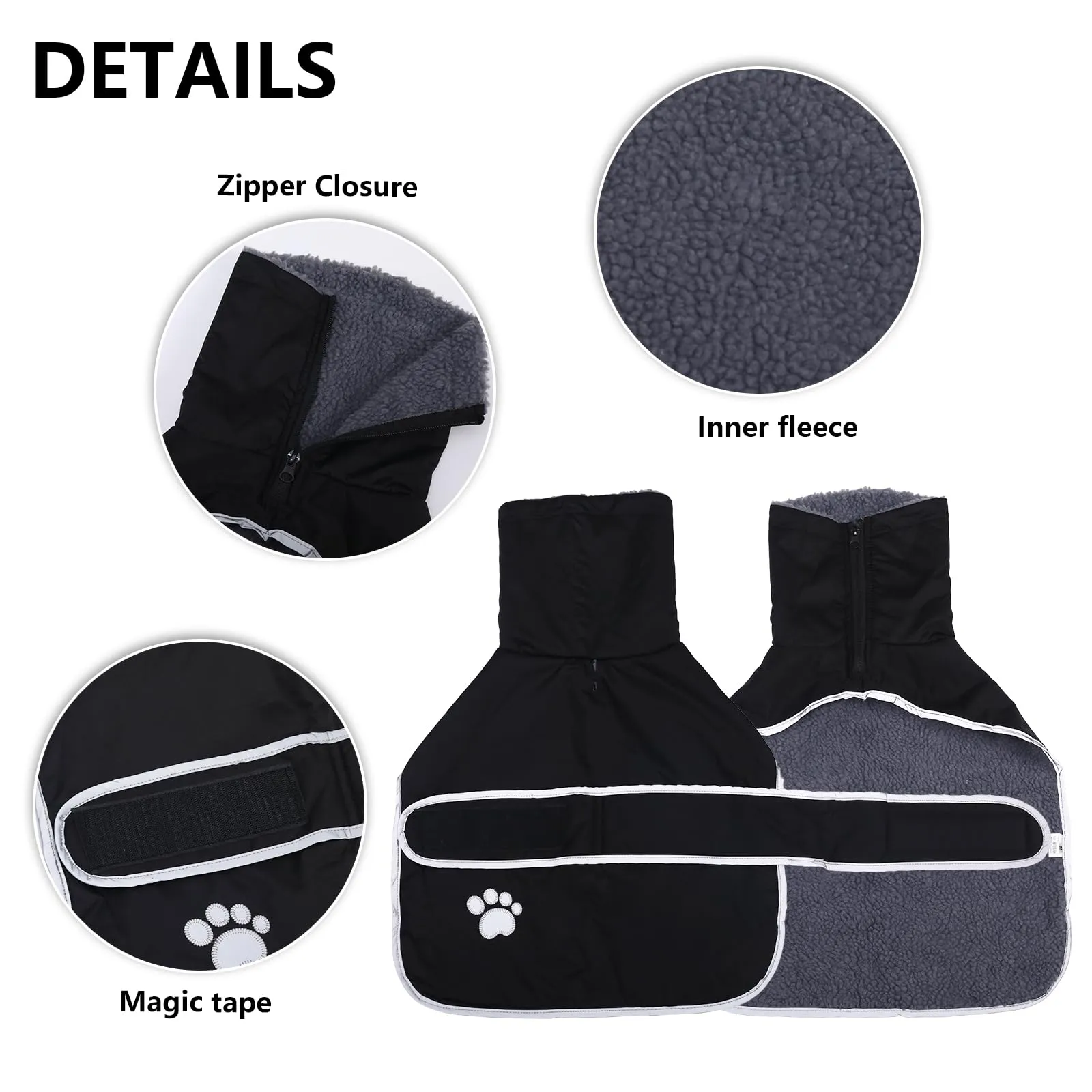 Geyecete -Invernale Cappotto per cane bassotti, con fodera in pile polare,impermeabile abbigliamento da esterni con Foro per Imbracatura,Giacca per cani piccola y media-Nero-XS - immagine 2