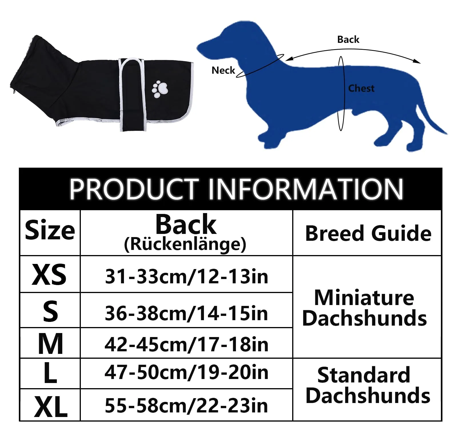 Geyecete -Invernale Cappotto per cane bassotti, con fodera in pile polare,impermeabile abbigliamento da esterni con Foro per Imbracatura,Giacca per cani piccola y media-Nero-XS - immagine 4