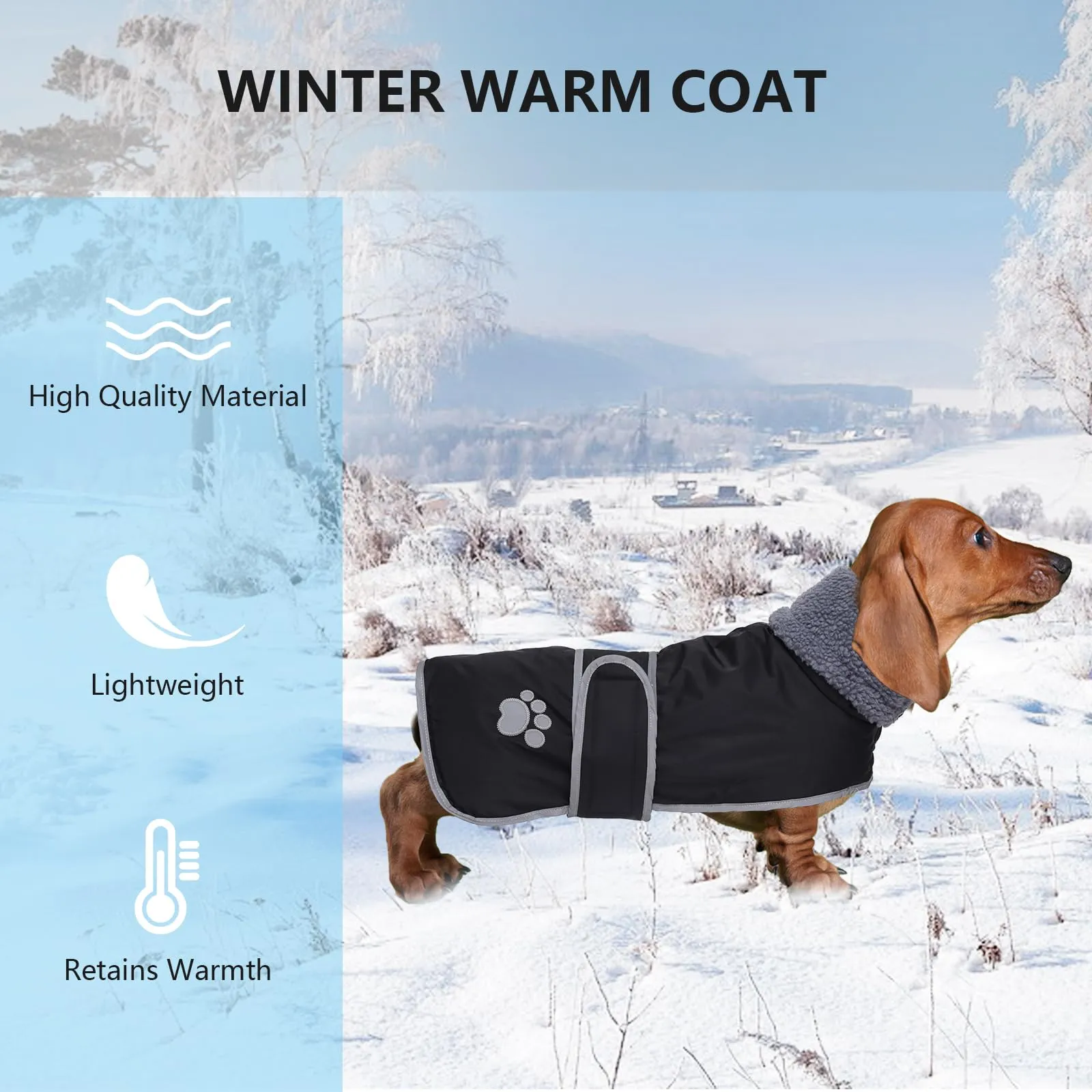Geyecete -Invernale Cappotto per cane bassotti, con fodera in pile polare,impermeabile abbigliamento da esterni con Foro per Imbracatura,Giacca per cani piccola y media-Nero-XS - immagine 6