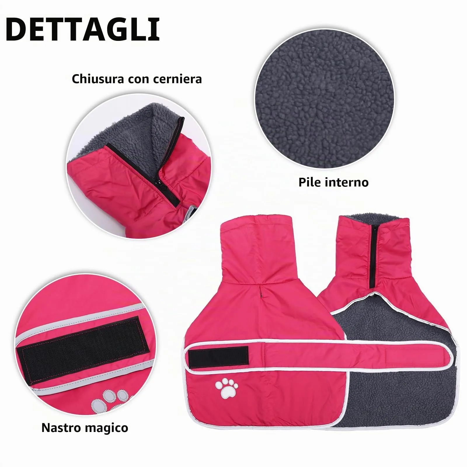 Geyecete -Invernale Cappotto per cane bassotti, con fodera in pile polare,impermeabile abbigliamento da esterni con Foro per Imbracatura,Giacca per cani piccola y media-Rosa-S - immagine 2