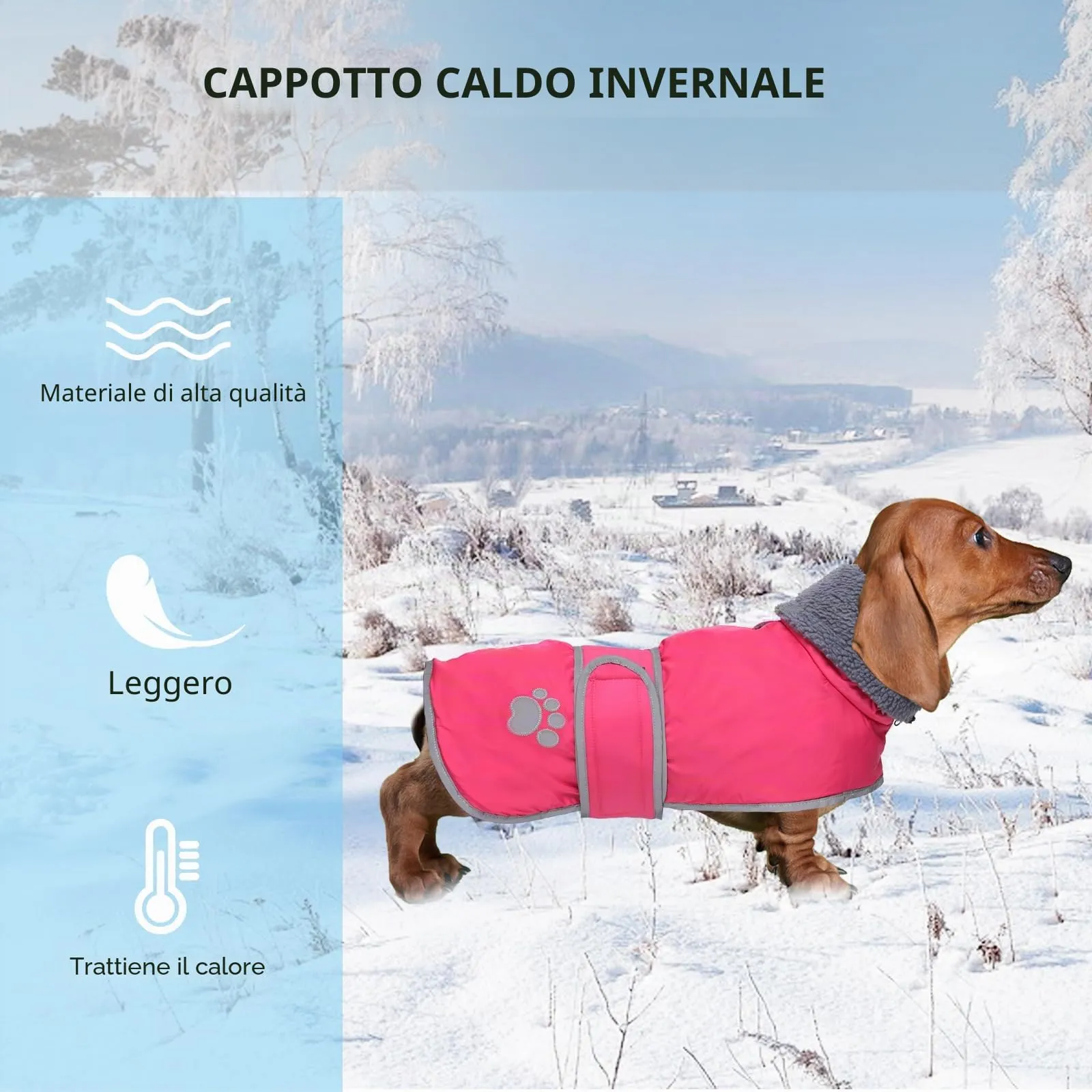 Geyecete -Invernale Cappotto per cane bassotti, con fodera in pile polare,impermeabile abbigliamento da esterni con Foro per Imbracatura,Giacca per cani piccola y media-Rosa-M - immagine 6