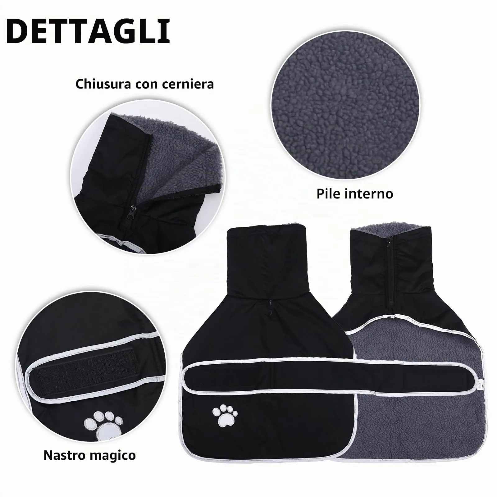 Geyecete -Invernale Cappotto per cane bassotti, con fodera in pile polare,impermeabile abbigliamento da esterni con Foro per Imbracatura,Giacca per cani piccola y media-Nero-M - immagine 2