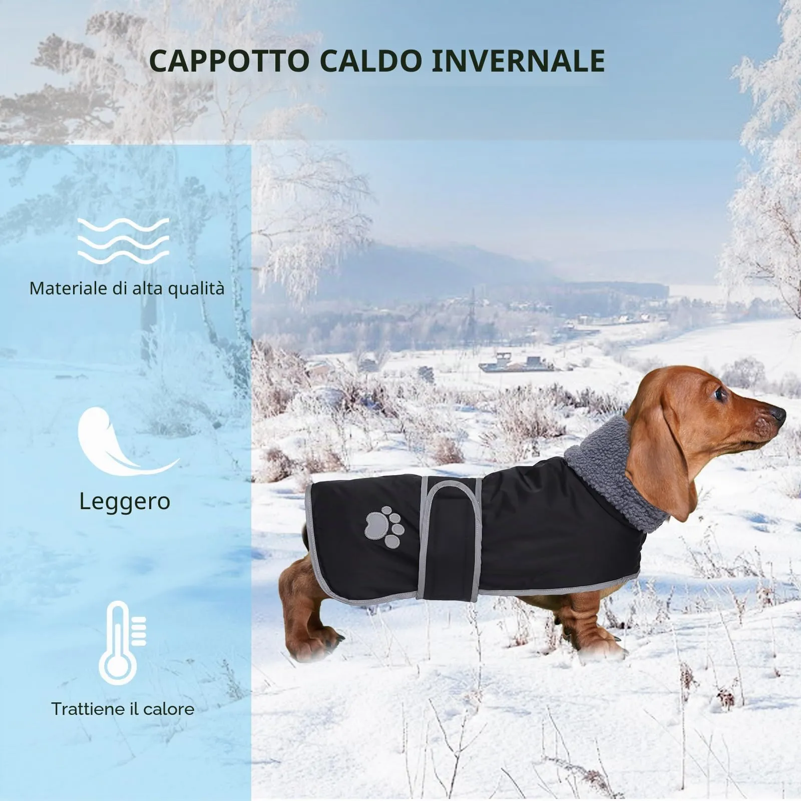 Geyecete -Invernale Cappotto per cane bassotti, con fodera in pile polare,impermeabile abbigliamento da esterni con Foro per Imbracatura,Giacca per cani piccola y media-Nero-M - immagine 6