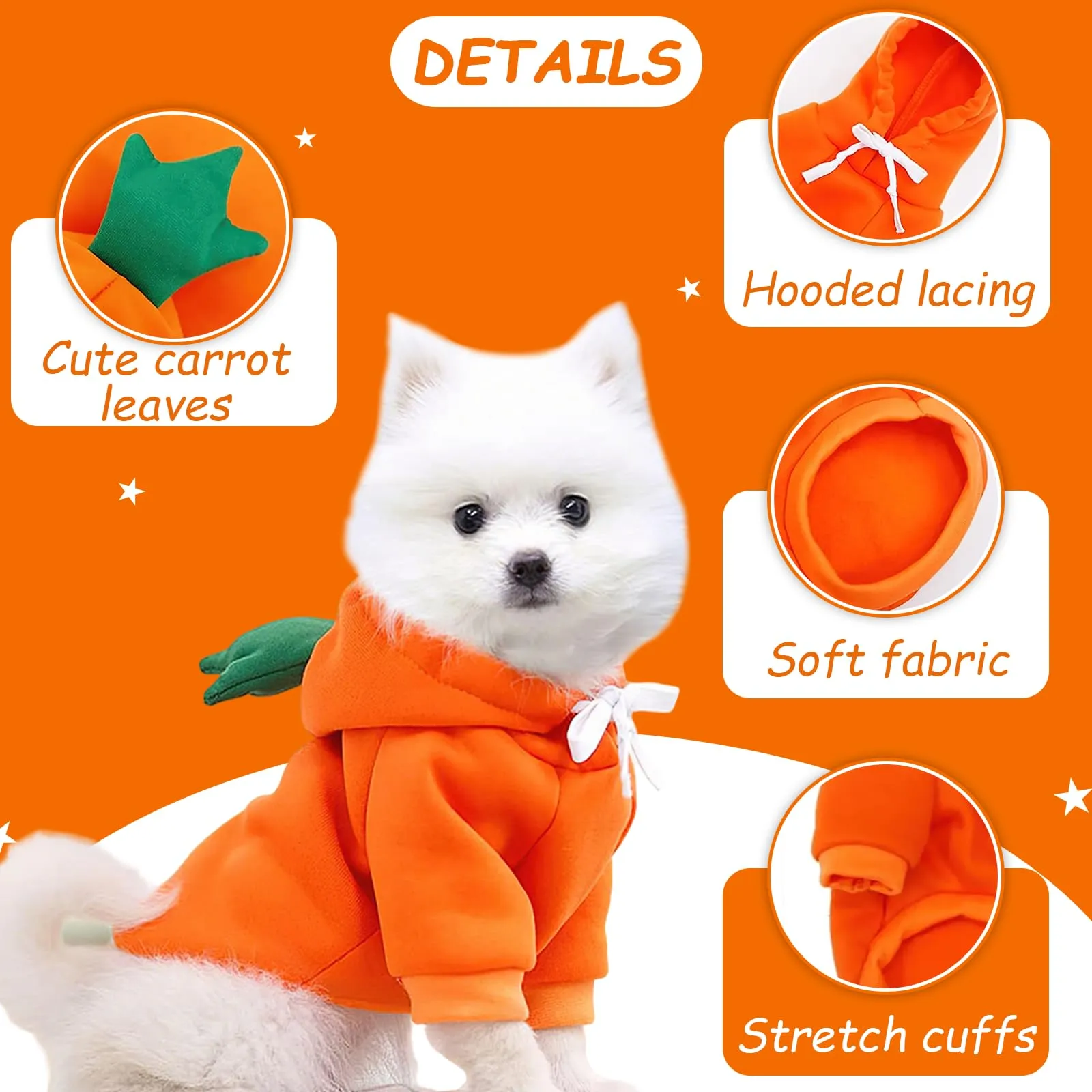 Costume Halloween Cane, 3 Pezzi Divertente Vestito di Carota Cani, XL - immagine 3
