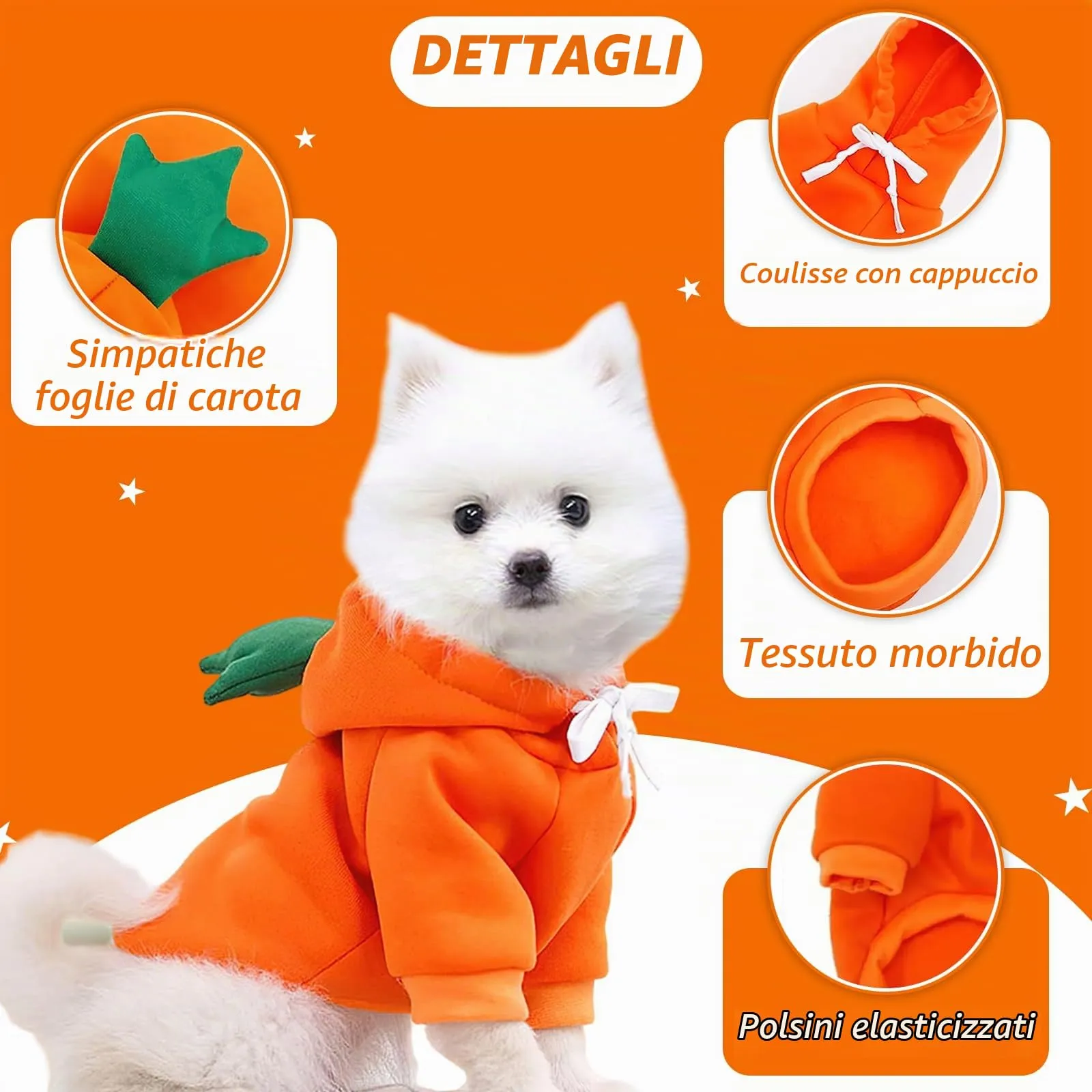 Costume Halloween Cane, 3 Pezzi Divertente Vestito di Carota Cani, XS - immagine 3