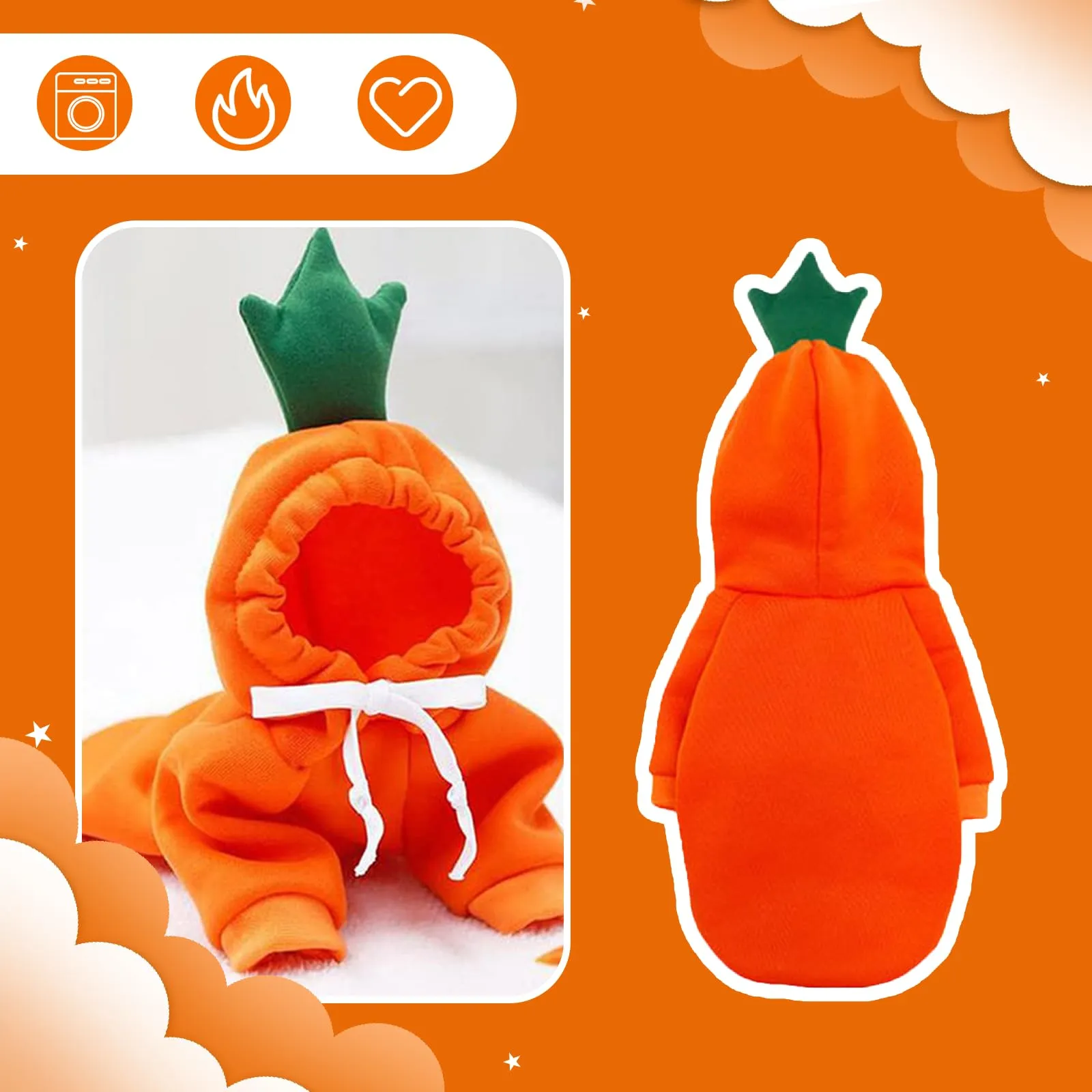 Costume Halloween Cane, 3 Pezzi Divertente Vestito di Carota Cani, XS - immagine 4