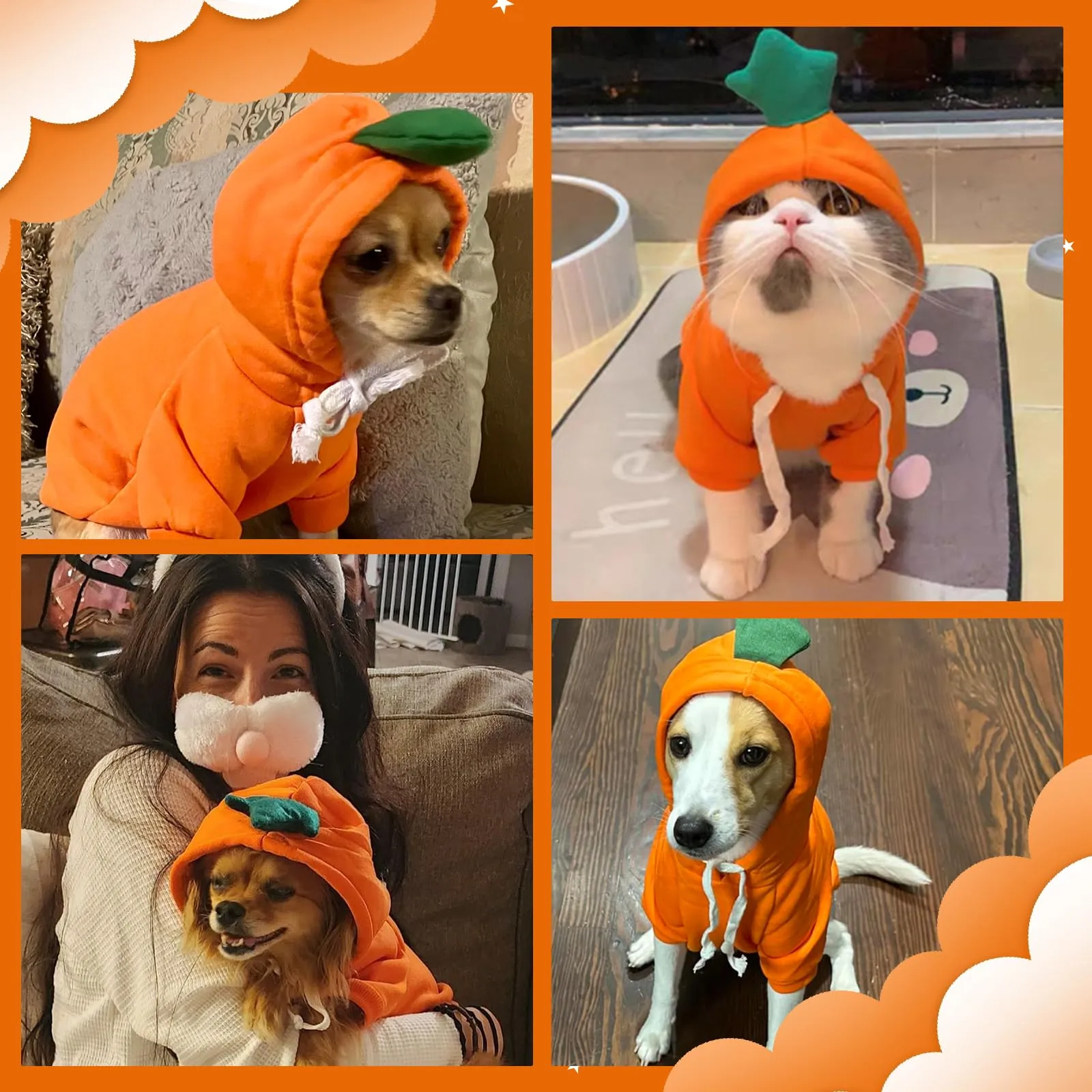 Costume Halloween Cane, 3 Pezzi Divertente Vestito di Carota Cani, XS - immagine 7