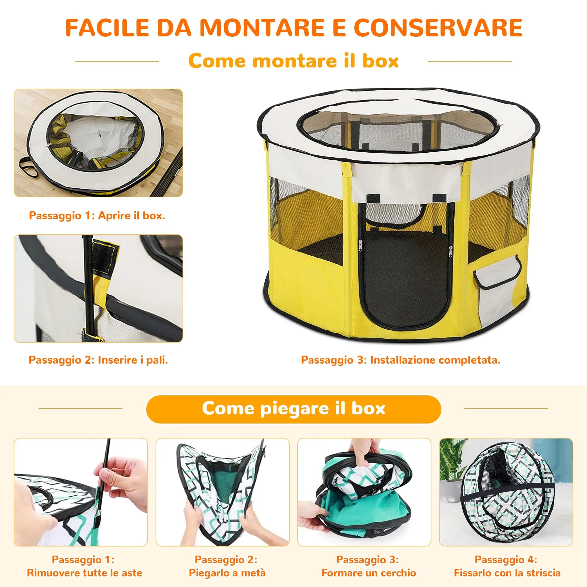 ALLSOPETS Recinto per Cani da Interno Pieghevole, Giallo, XL - immagine 5