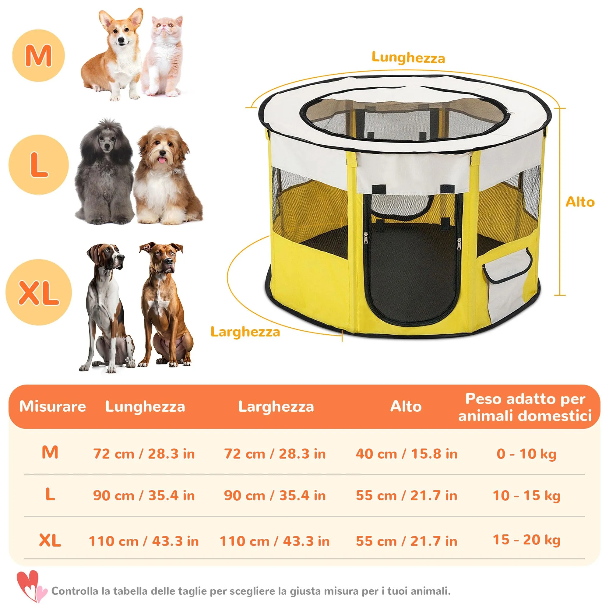 ALLSOPETS Recinto per Cani da Interno Pieghevole, Giallo, XL - immagine 6