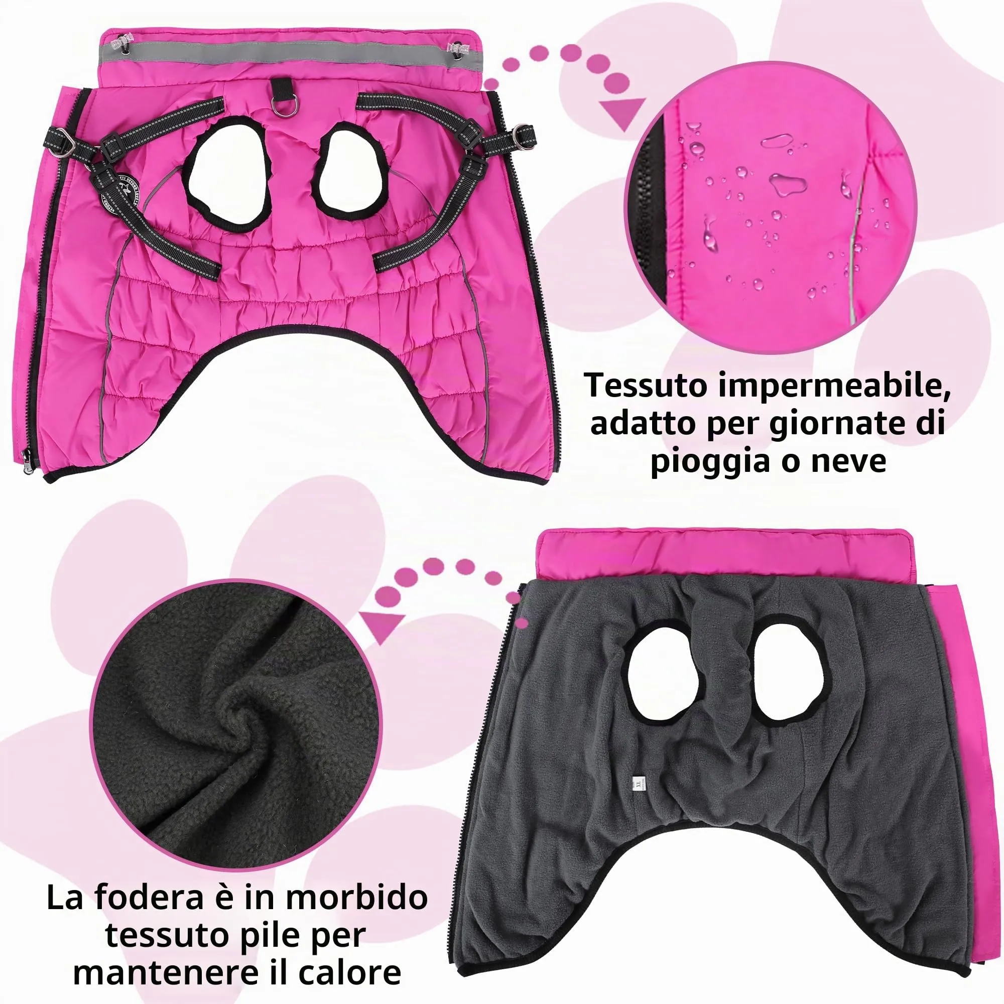 HezzLuv Giubbotto Invernale per Cani Impermeabile con Pettorina, Strisce Riflettenti & Collare LED, Foderato in Pile, Antivento/Regolabile – Cappotto Caldo per Cani Piccoli e Medi - immagine 3