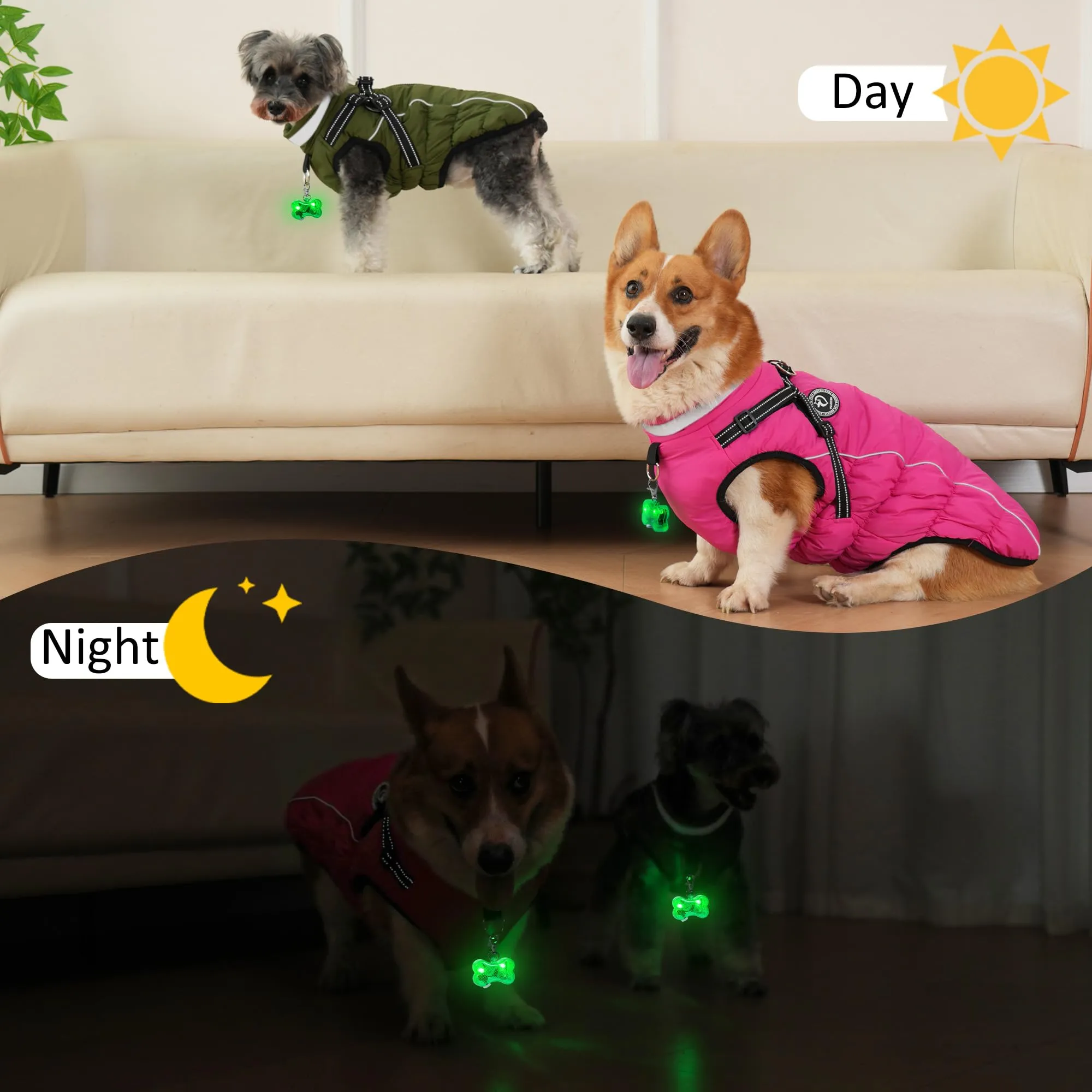 HezzLuv Giubbotto Invernale per Cani Impermeabile con Pettorina, Strisce Riflettenti & Collare LED, Foderato in Pile, Antivento/Regolabile – Cappotto Caldo per Cani Piccoli e Medi - immagine 5