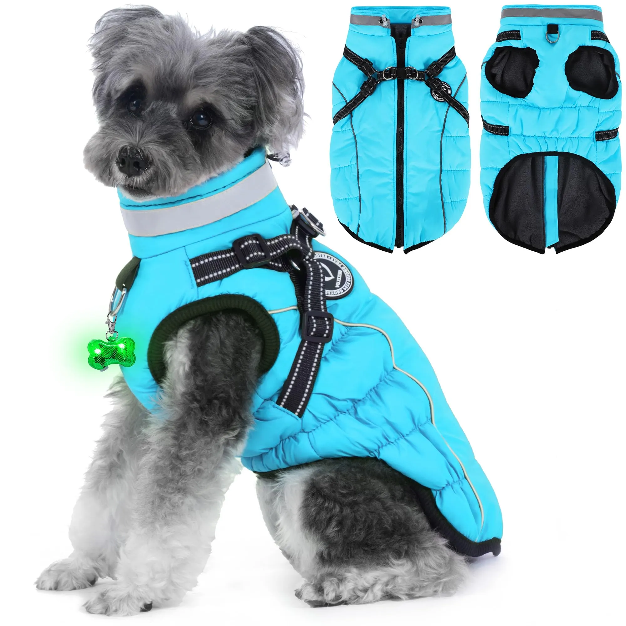HezzLuv Giubbotto Invernale per Cani Impermeabile con Pettorina, Strisce Riflettenti & Collare LED, Foderato in Pile, Antivento/Regolabile – Cappotto Caldo per Cani Piccoli e Medi - immagine 8