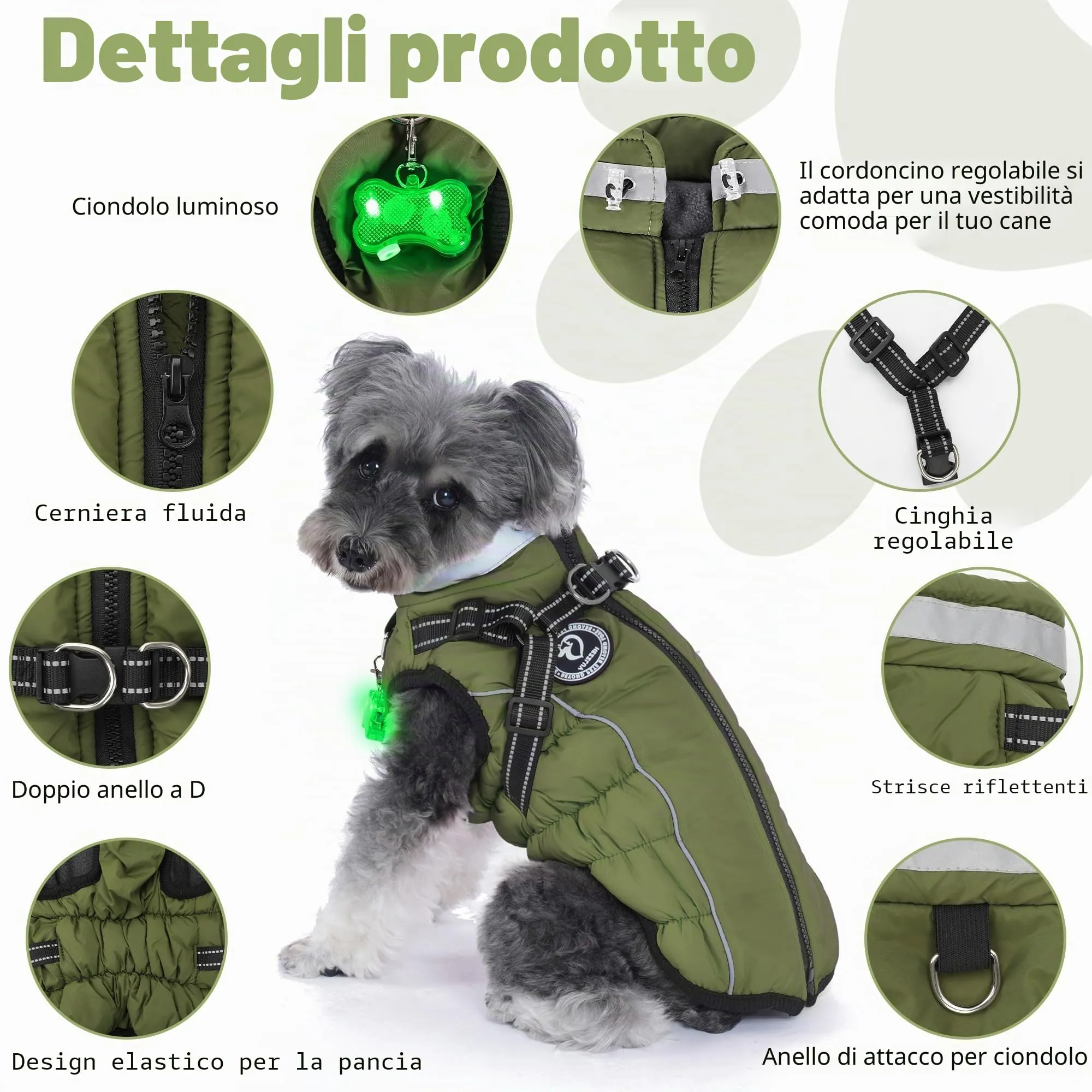 HezzLuv Giubbotto Invernale per Cani Impermeabile con Pettorina, Strisce Riflettenti & Collare LED, Foderato in Pile, Antivento/Regolabile – Cappotto Caldo per Cani Piccoli e Medi - immagine 4