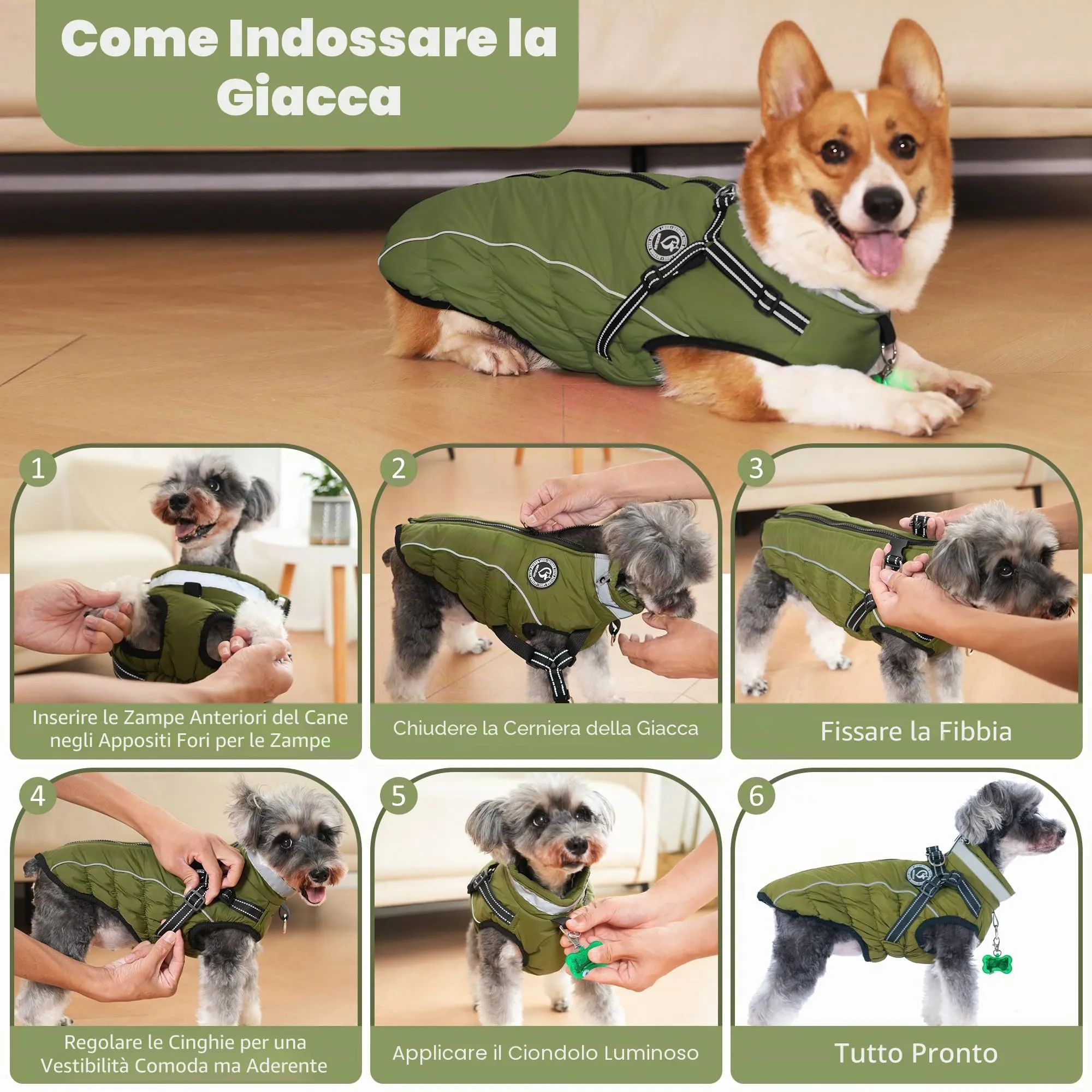 HezzLuv Giubbotto Invernale per Cani Impermeabile con Pettorina, Strisce Riflettenti & Collare LED, Foderato in Pile, Antivento/Regolabile – Cappotto Caldo per Cani Piccoli e Medi - immagine 7