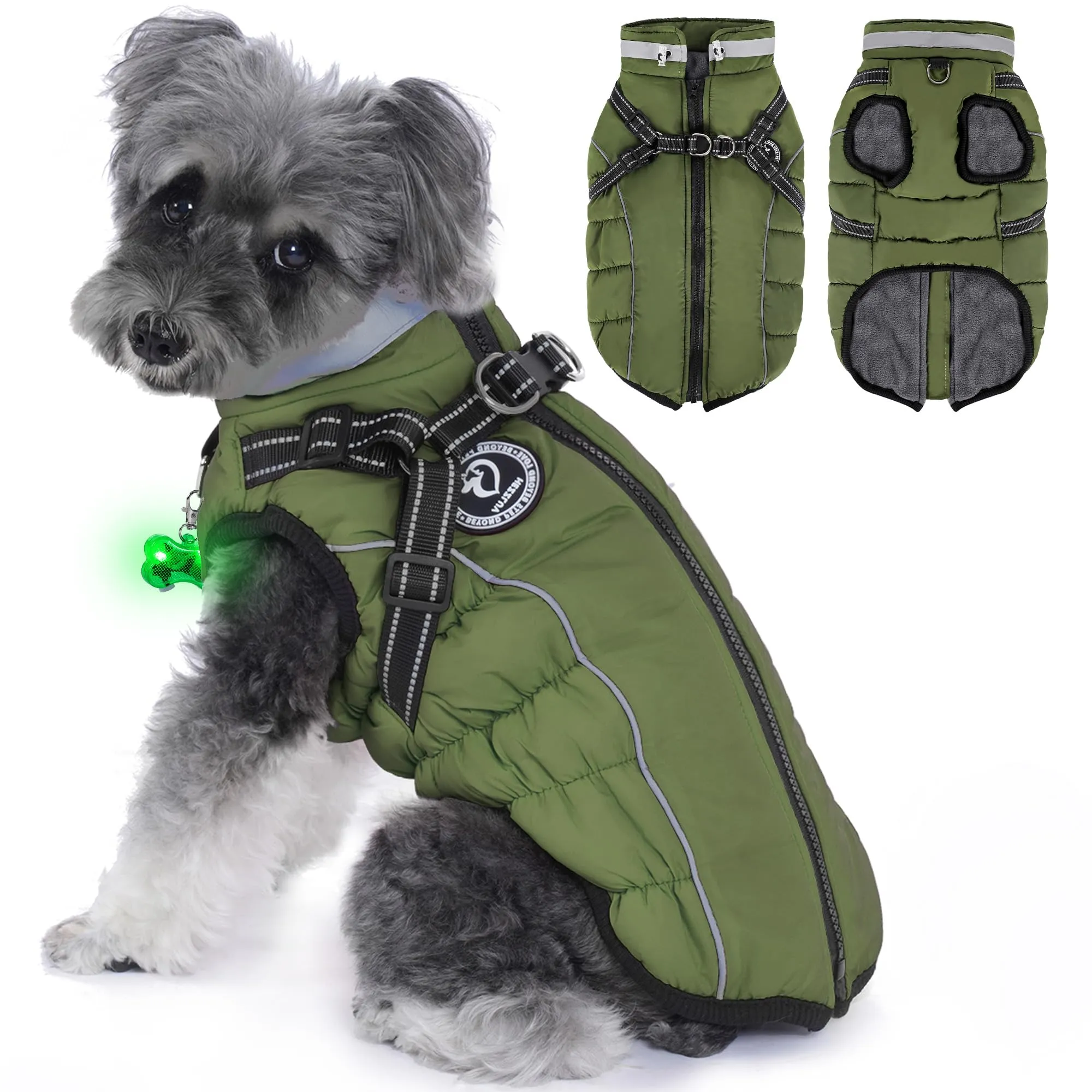 HezzLuv Giubbotto Invernale per Cani Impermeabile con Pettorina, Strisce Riflettenti & Collare LED, Foderato in Pile, Antivento/Regolabile – Cappotto Caldo per Cani Piccoli e Medi - immagine 8
