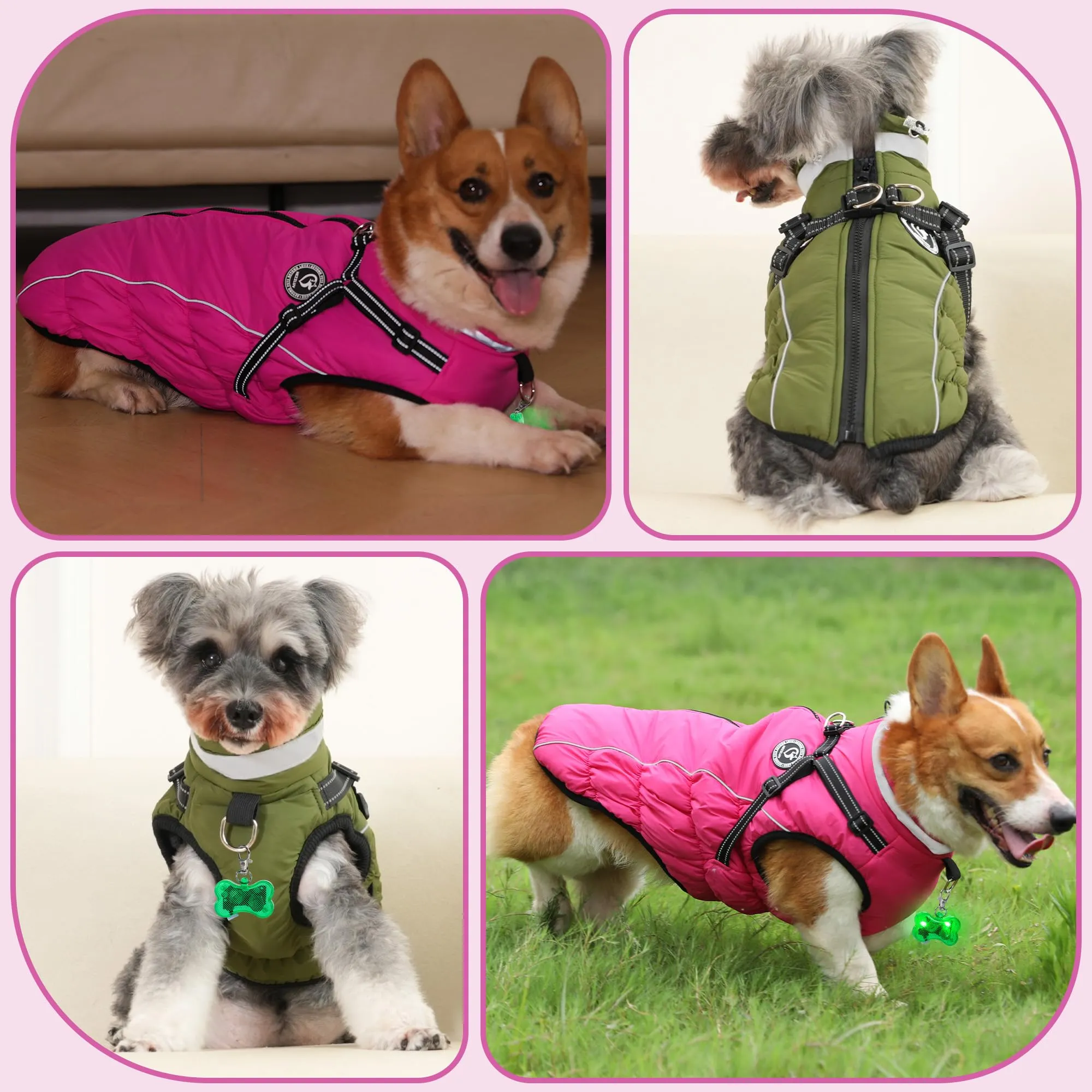 HezzLuv Giubbotto Invernale per Cani Impermeabile con Pettorina, Strisce Riflettenti & Collare LED, Foderato in Pile, Antivento/Regolabile – Cappotto Caldo per Cani Piccoli e Medi - immagine 6