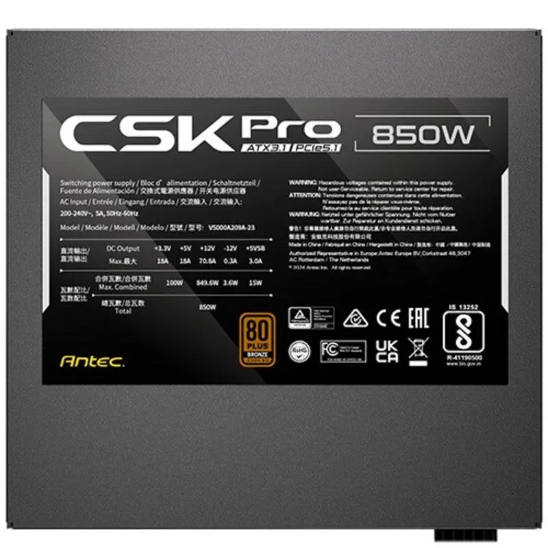Fonte di Alimentazione Antec SIGNATURE CSK850 PRO 850W 80 PLUS Bronze ATX 3.1 modulare - immagine 1