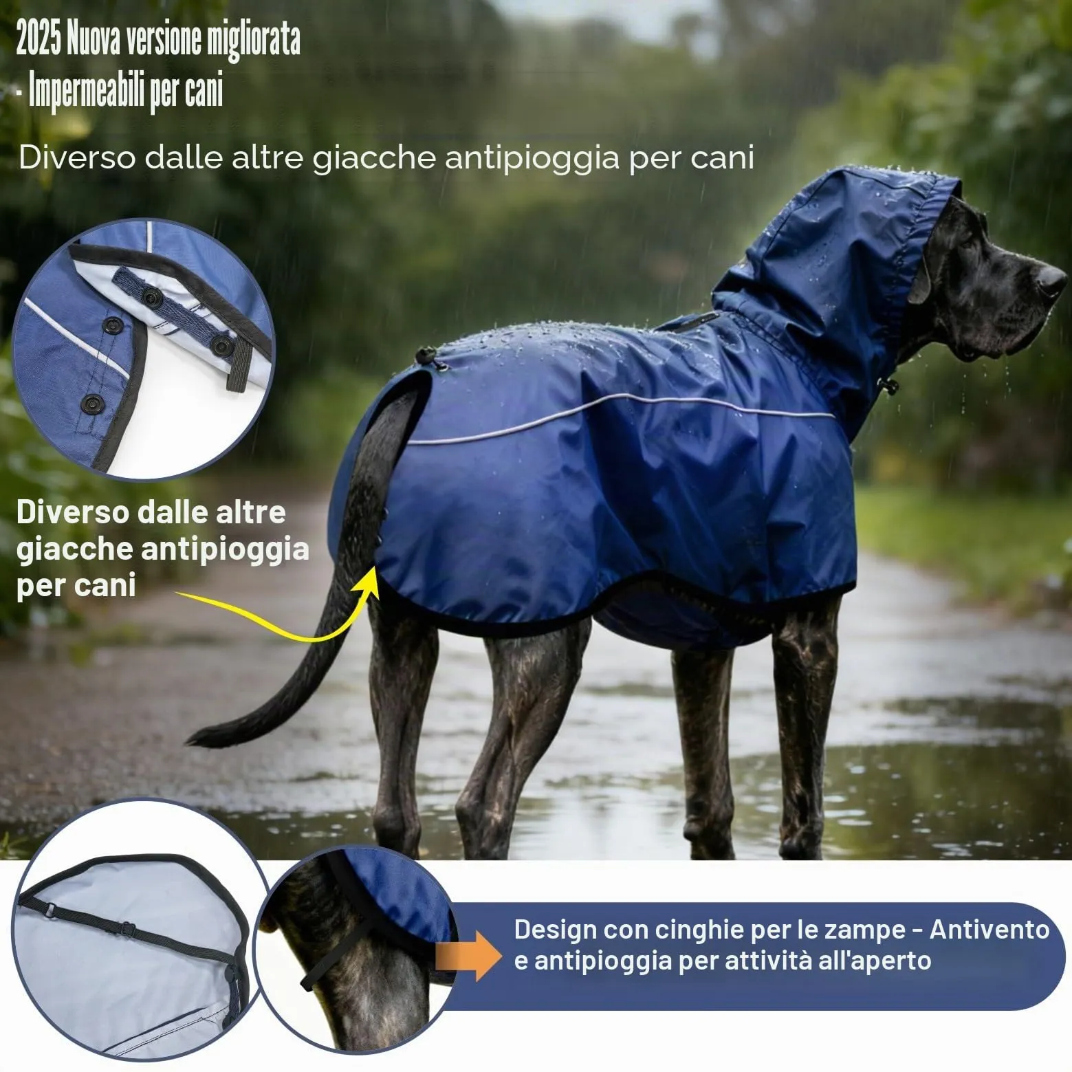 Mosucoirl Giacca da Impermeabile per Cani Cappuccio Riflettente Cappuccio da Pioggia per Animali Domestici Poncho con Vestiti per Cani Piccoli e Medi (Blu Navio, S) - immagine 3
