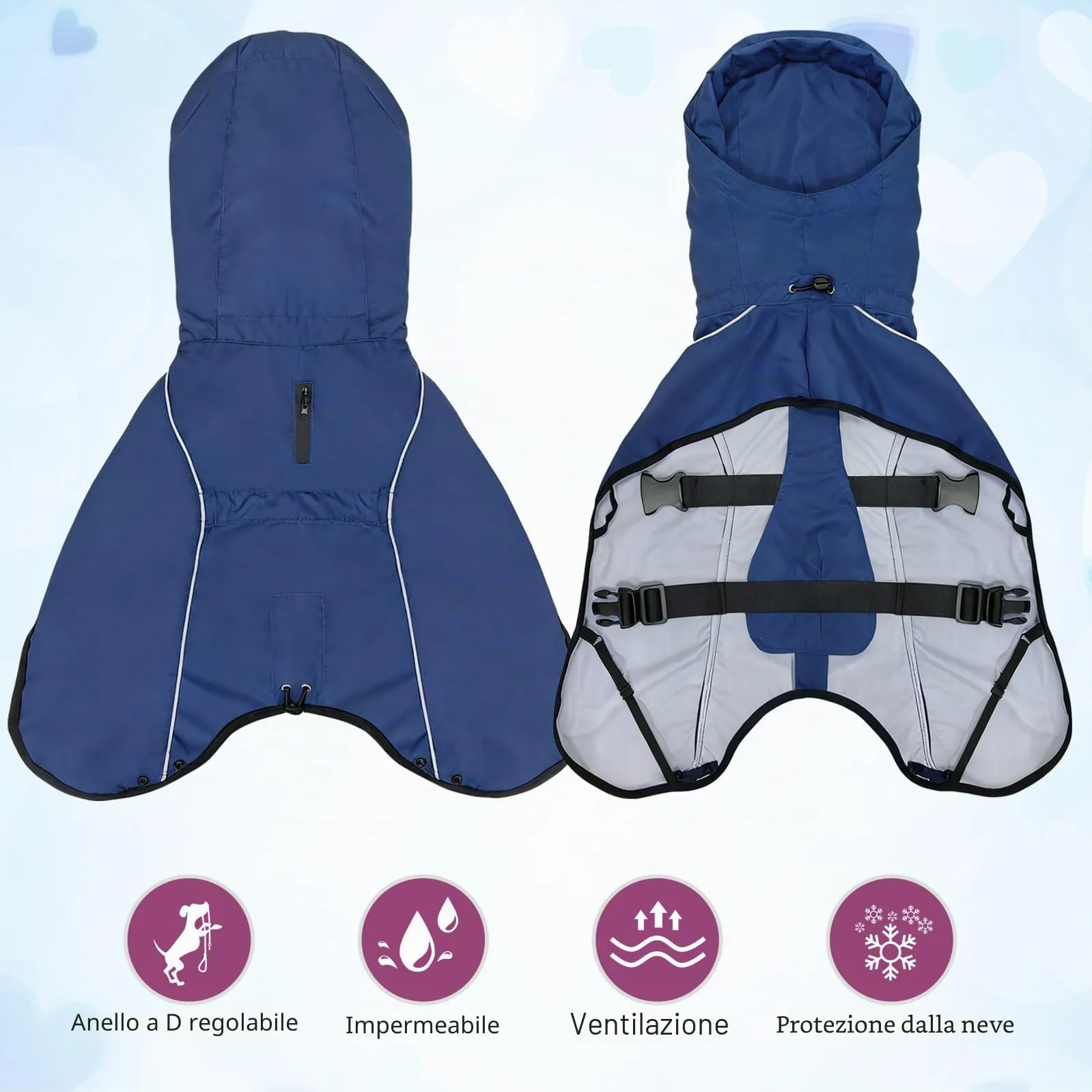 Mosucoirl Giacca da Impermeabile per Cani Cappuccio Riflettente Cappuccio da Pioggia per Animali Domestici Poncho con Vestiti per Cani Piccoli e Medi (Blu Navio, S) - immagine 7