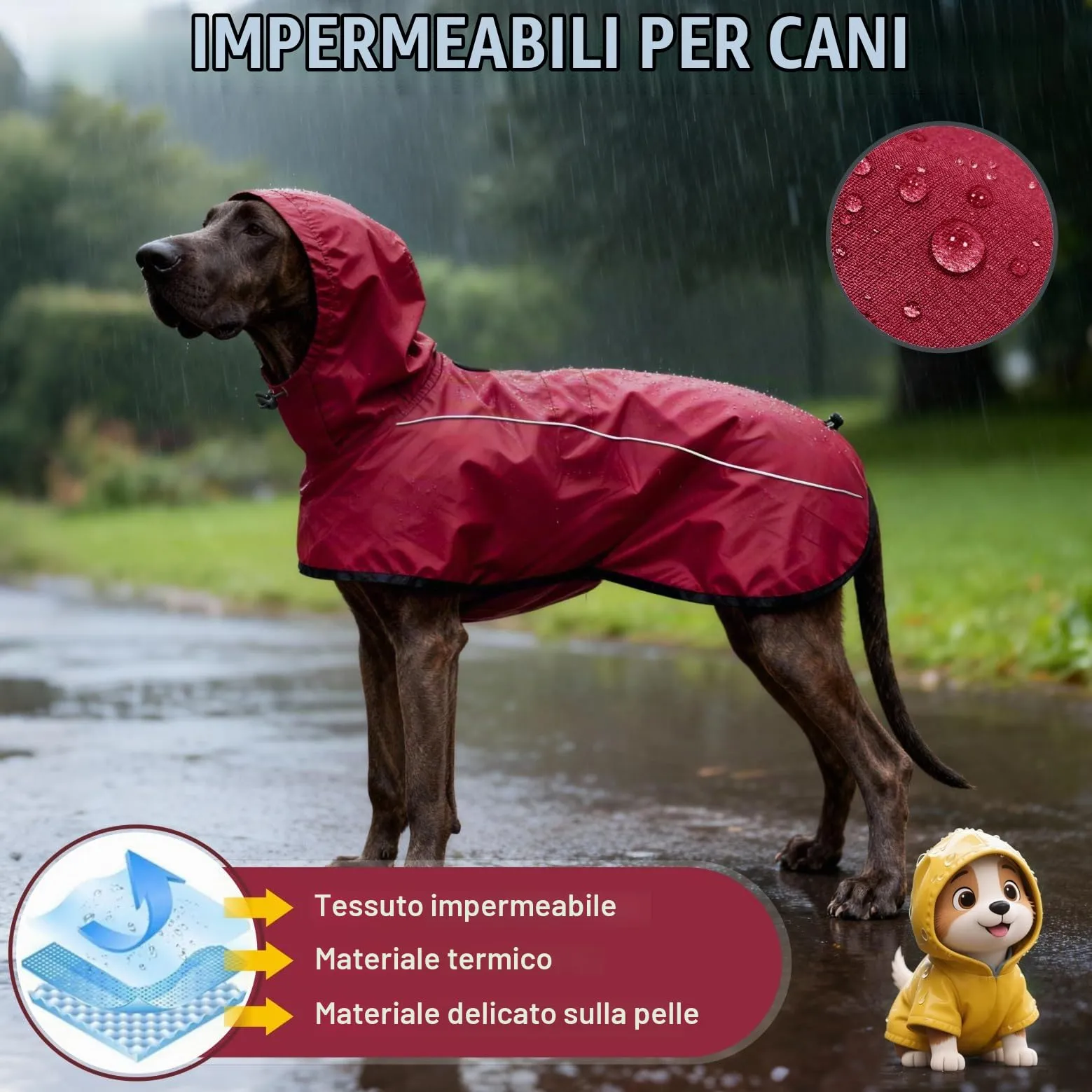 Mosucoirl Giacca da Impermeabile per Cani Cappuccio Riflettente Cappuccio da Pioggia per Animali Domestici Poncho con Vestiti per Cani Piccoli e Medi (Rosso, M) - immagine 5