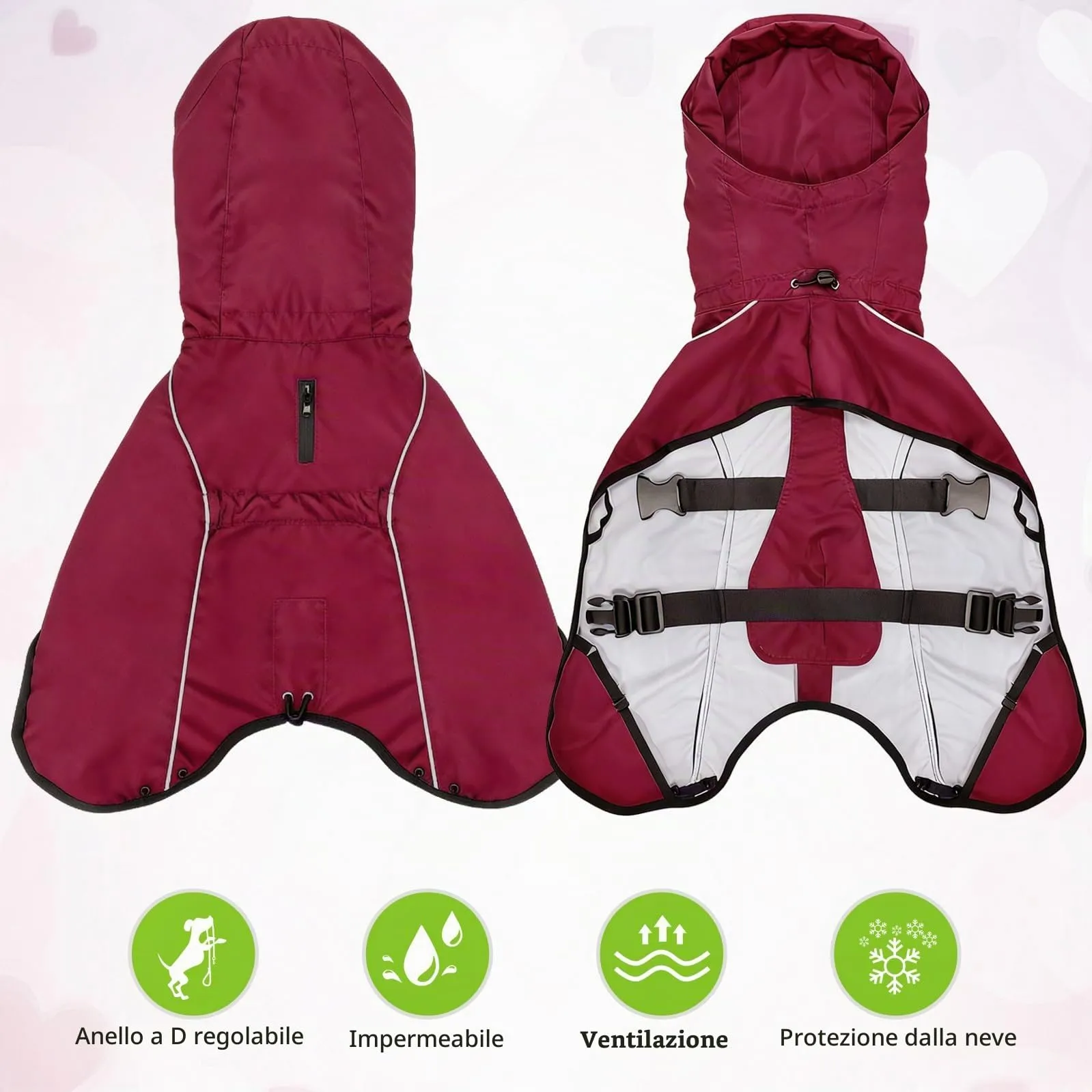 Mosucoirl Giacca da Impermeabile per Cani Cappuccio Riflettente Cappuccio da Pioggia per Animali Domestici Poncho con Vestiti per Cani Piccoli e Medi (Rosso, M) - immagine 7