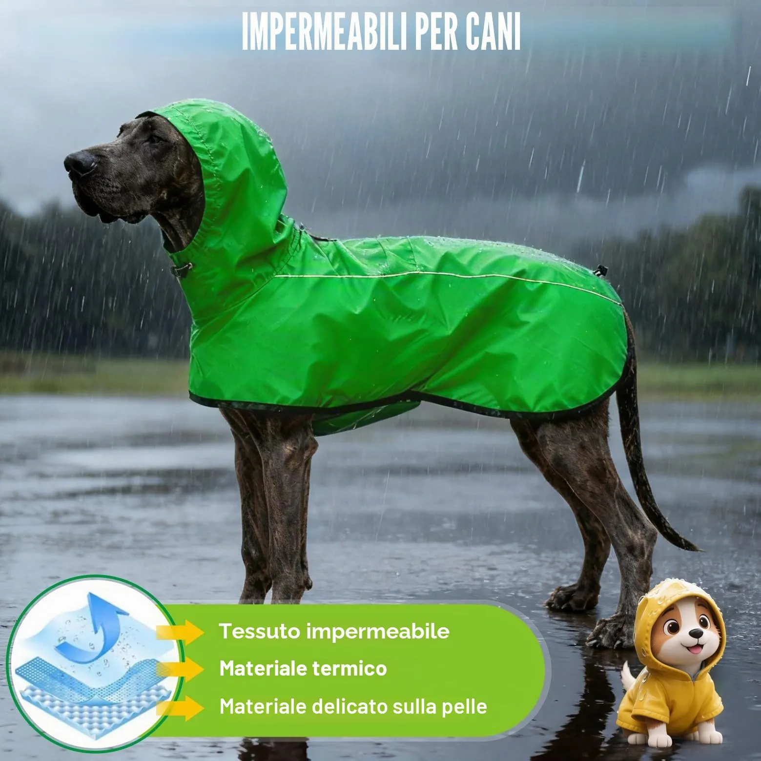 Mosucoirl Giacca da Impermeabile per Cani Cappuccio Riflettente Cappuccio da Pioggia per Animali Domestici Poncho con Vestiti per Cani Piccoli e Medi (Verde, M) - immagine 5