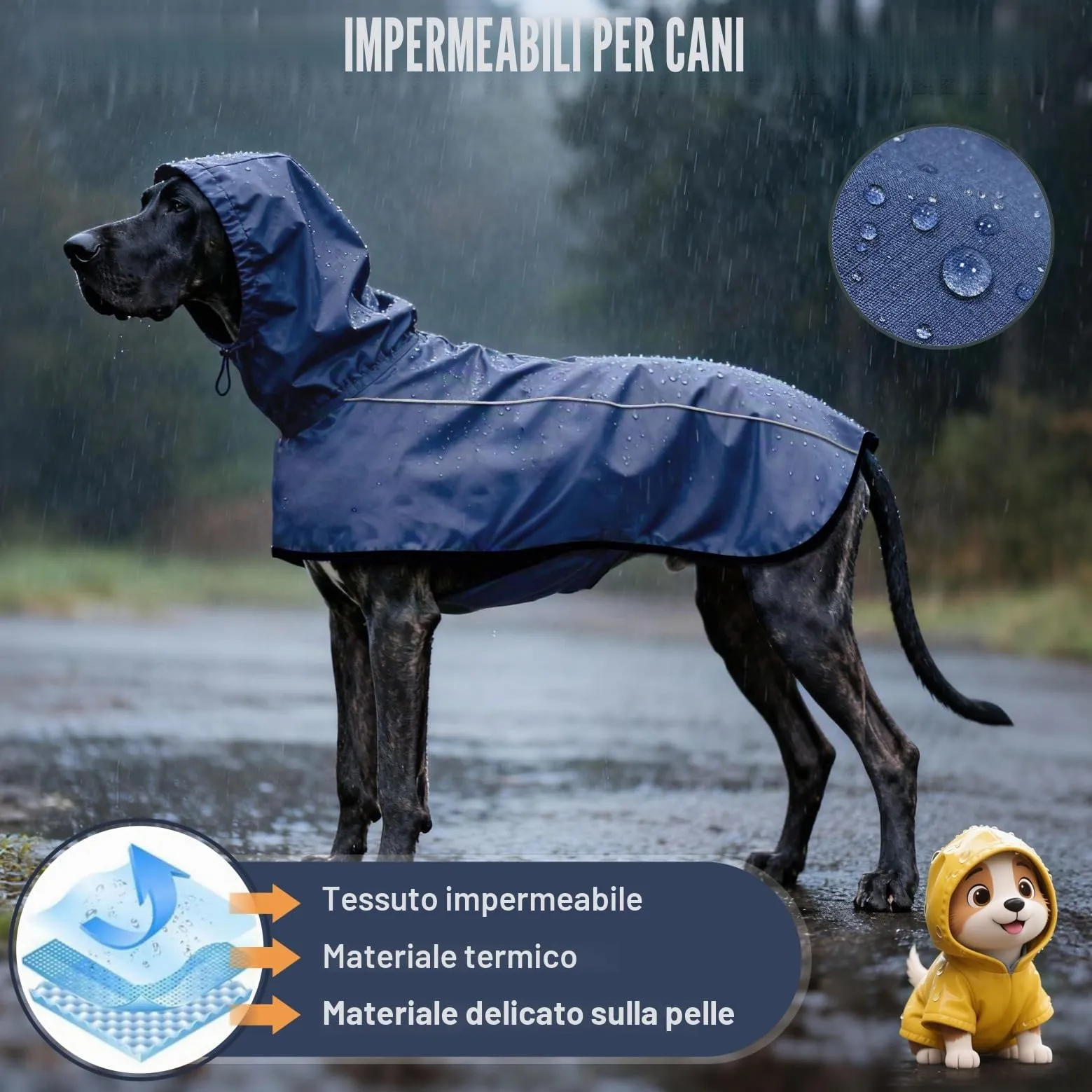 Mosucoirl Giacca da Impermeabile per Cani Cappuccio Riflettente Cappuccio da Pioggia per Animali Domestici Poncho con Vestiti per Cani Piccoli e Medi (Blu Navio, M) - immagine 5