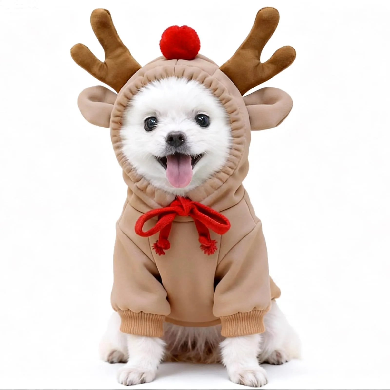 Costume di Natale per Cane, Caldo Felpa con Cappuccio Renna per Cane, L - immagine 1