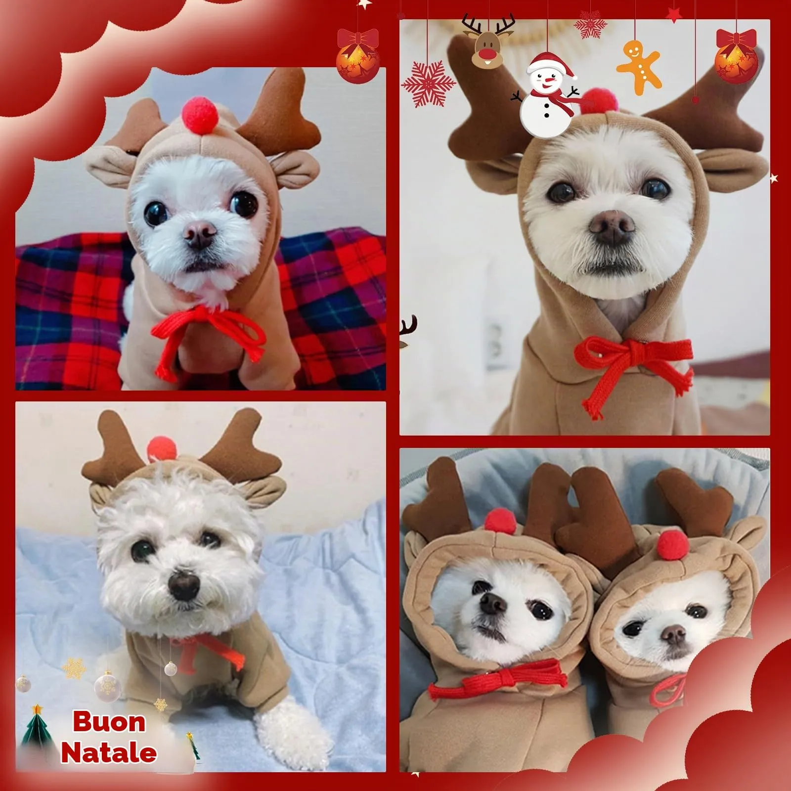 Costume di Natale per Cane, Caldo Felpa con Cappuccio Renna per Cane, M - immagine 7