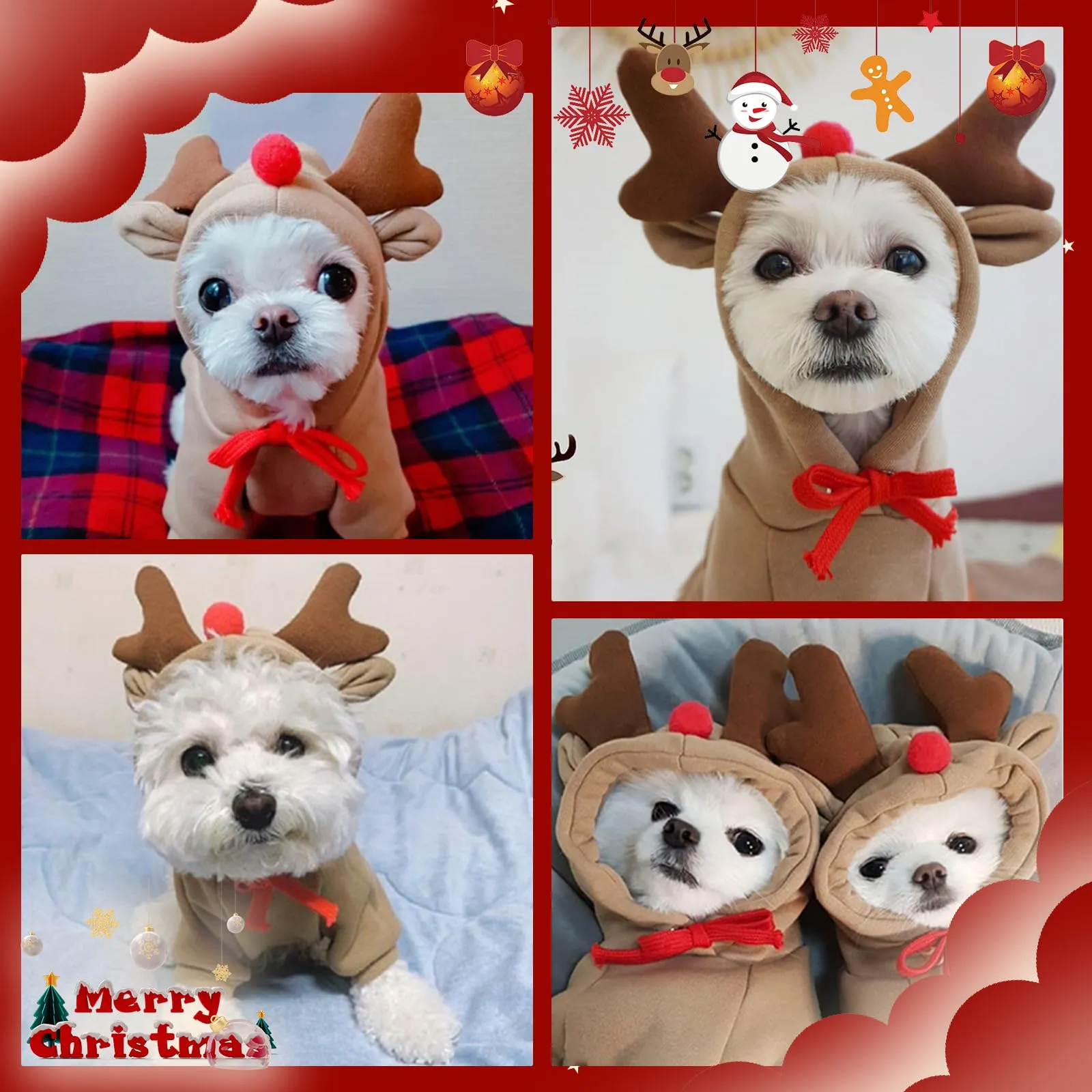 Costume di Natale per Cane, Caldo Felpa con Cappuccio Renna per Cane, XL - immagine 7