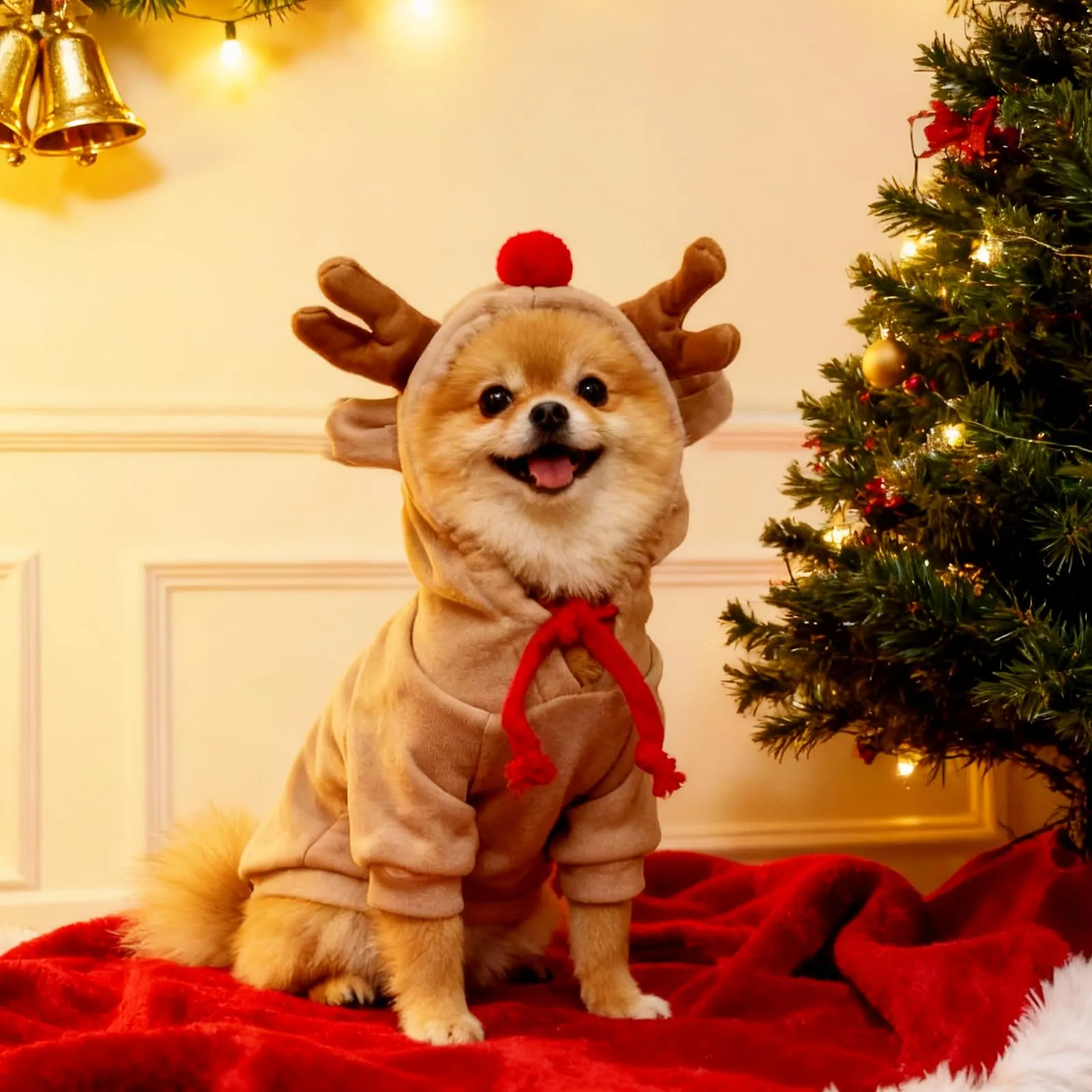 Costume di Natale per Cane, Caldo Felpa con Cappuccio Renna per Cane, S - immagine 6