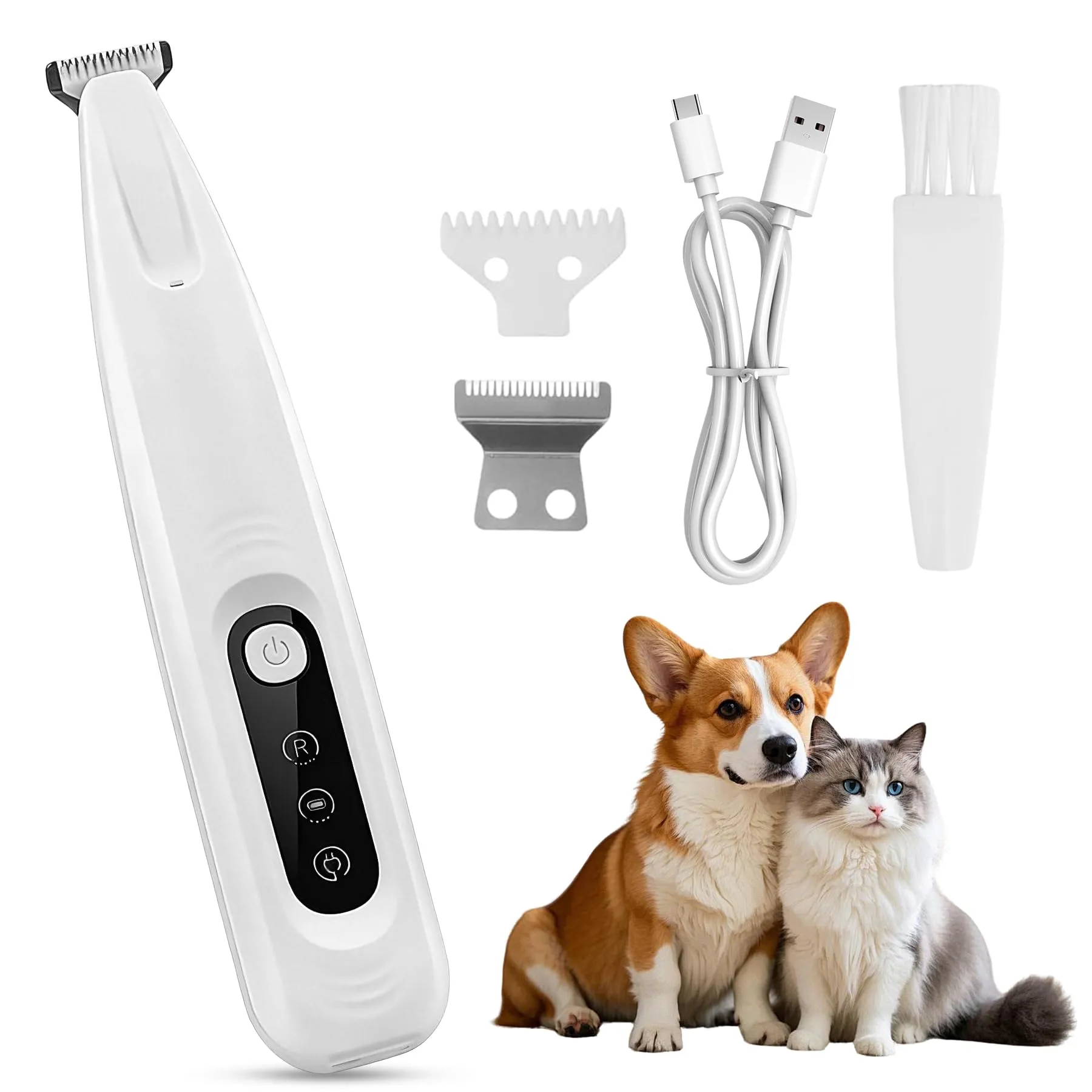 Tagliazampe ricaricabile con luce a LED，silenzioso Tosatrice per Cani，Con lama di ricambio，Rasoio per Cani impermeabile，Per la riparazione di cani, gatti, piedi, orecchie - immagine 1