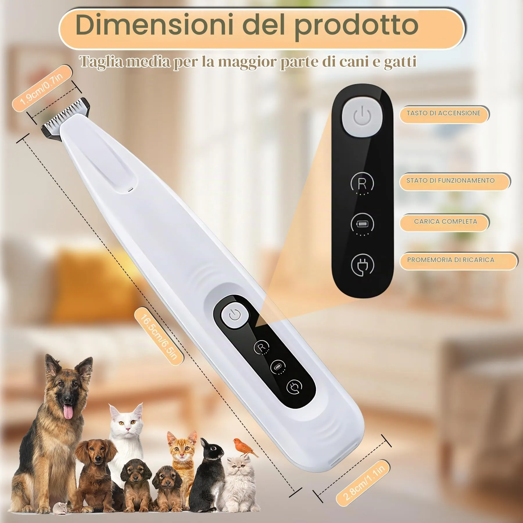 Tagliazampe ricaricabile con luce a LED，silenzioso Tosatrice per Cani，Con lama di ricambio，Rasoio per Cani impermeabile，Per la riparazione di cani, gatti, piedi, orecchie - immagine 2