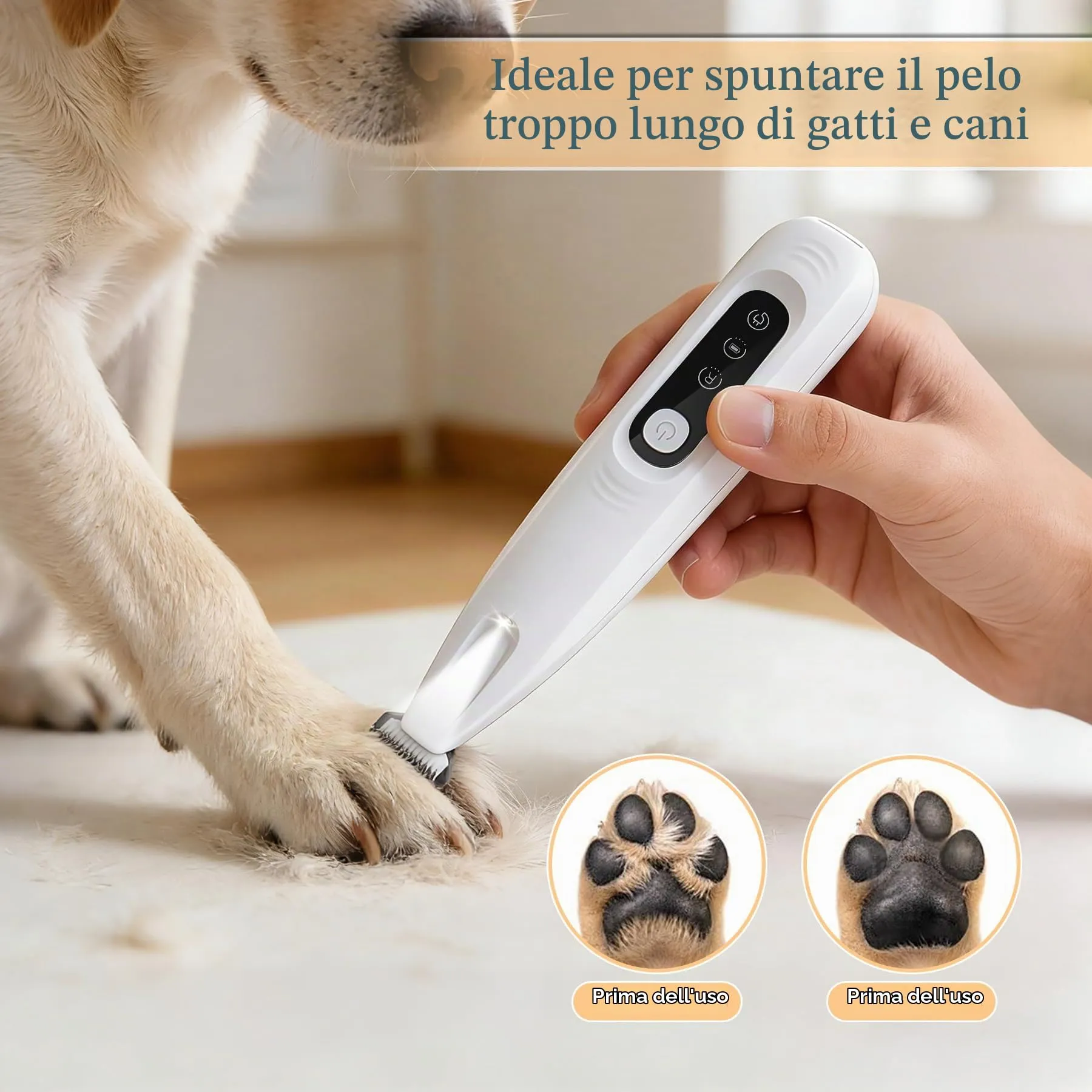 Tagliazampe ricaricabile con luce a LED，silenzioso Tosatrice per Cani，Con lama di ricambio，Rasoio per Cani impermeabile，Per la riparazione di cani, gatti, piedi, orecchie - immagine 3