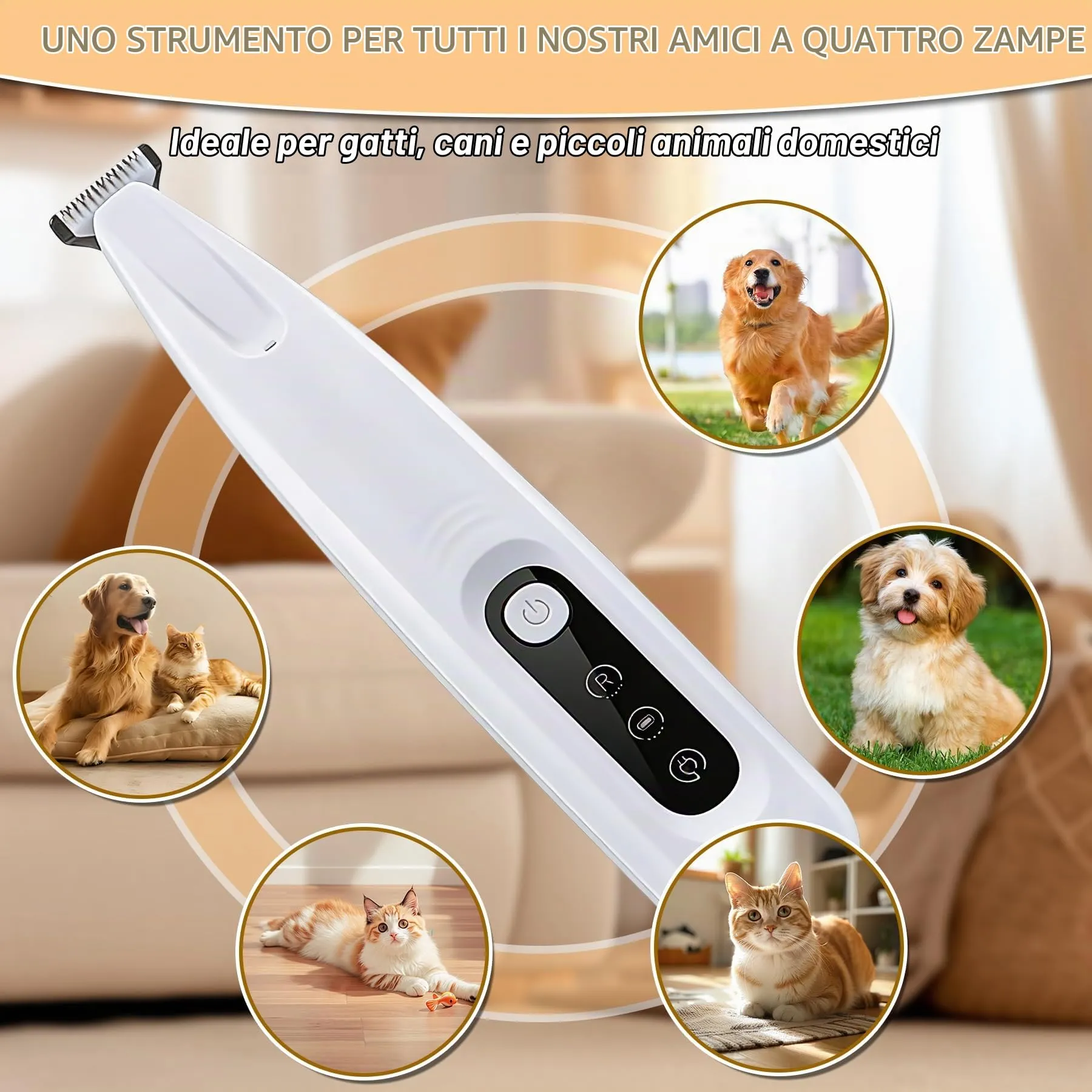 Tagliazampe ricaricabile con luce a LED，silenzioso Tosatrice per Cani，Con lama di ricambio，Rasoio per Cani impermeabile，Per la riparazione di cani, gatti, piedi, orecchie - immagine 7