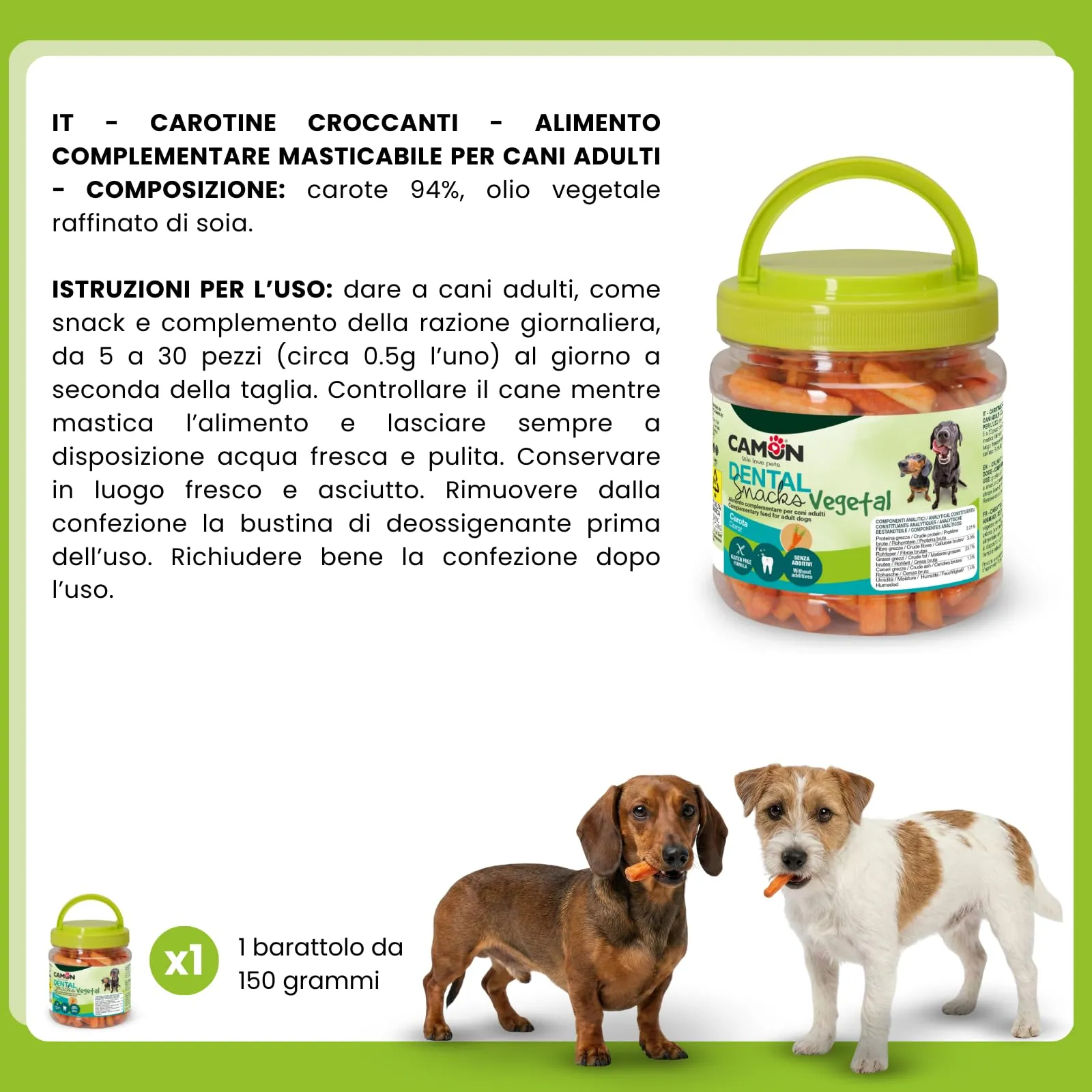 CAMON Dental Snacks Vegetal - Carotine Croccanti, 150g - immagine 3