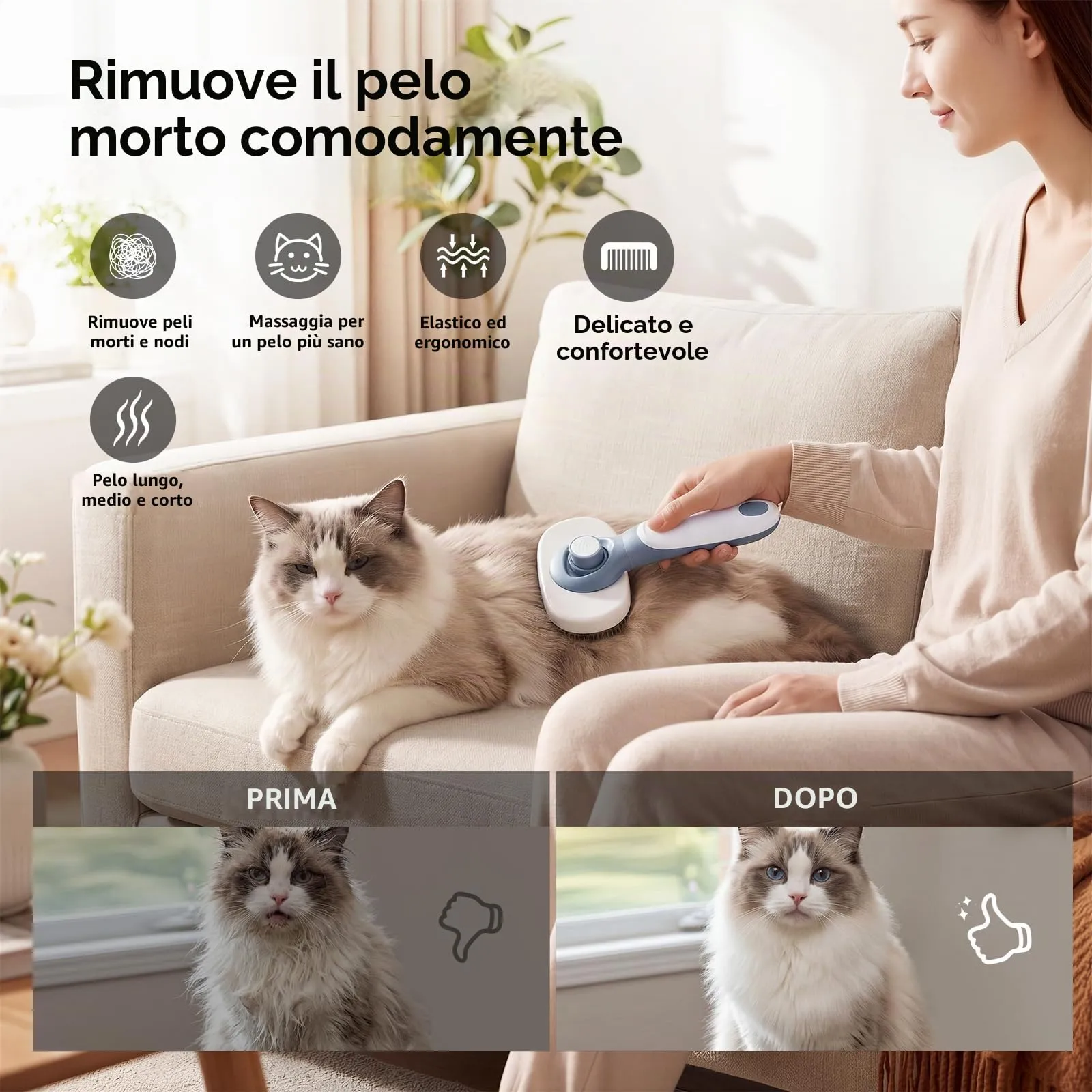 Oderra Spazzola per Gatto e Cane con Pettine Anti-Pulci - immagine 4