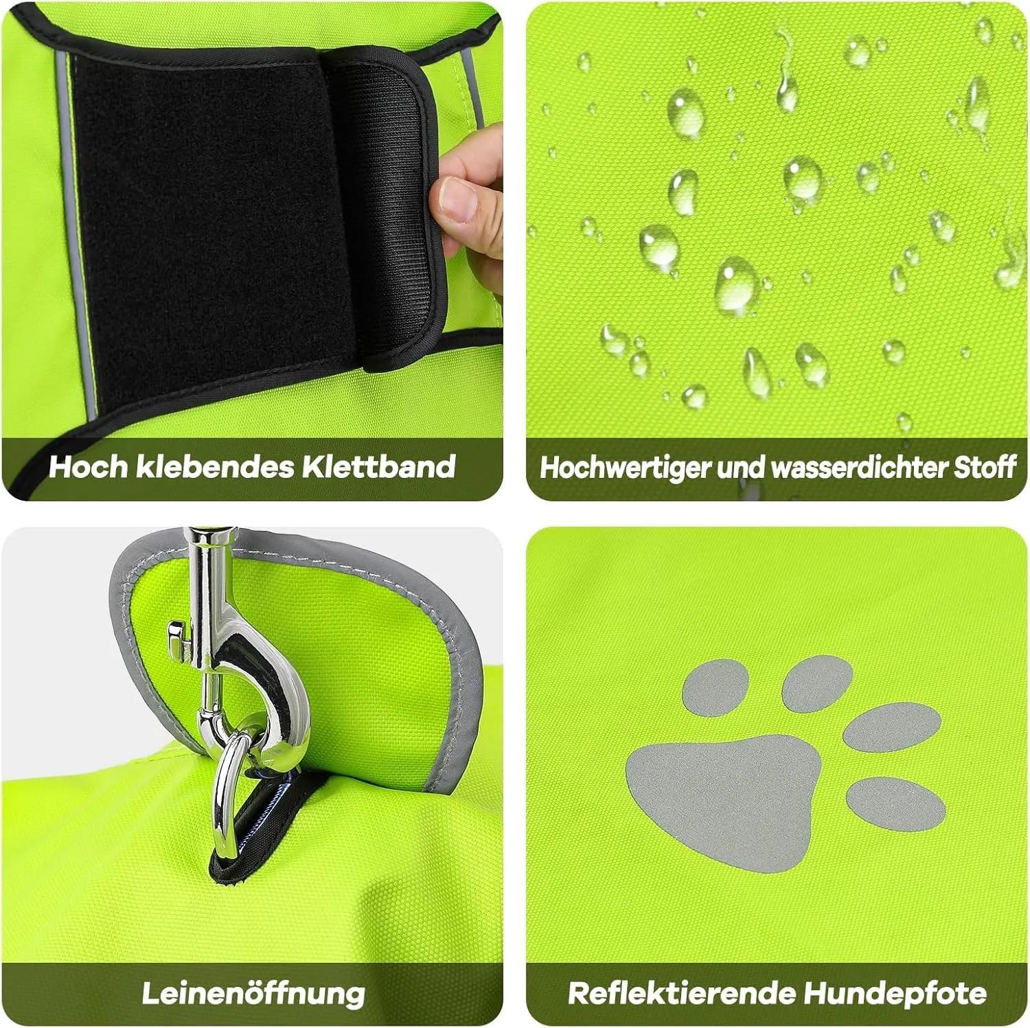 Impermeabile per cani in tessuto Oxford verde – 100% impermeabile con cappuccio e dettagli riflettenti, ultraleggero con foro per pettorina (taglia piccola) - immagine 3