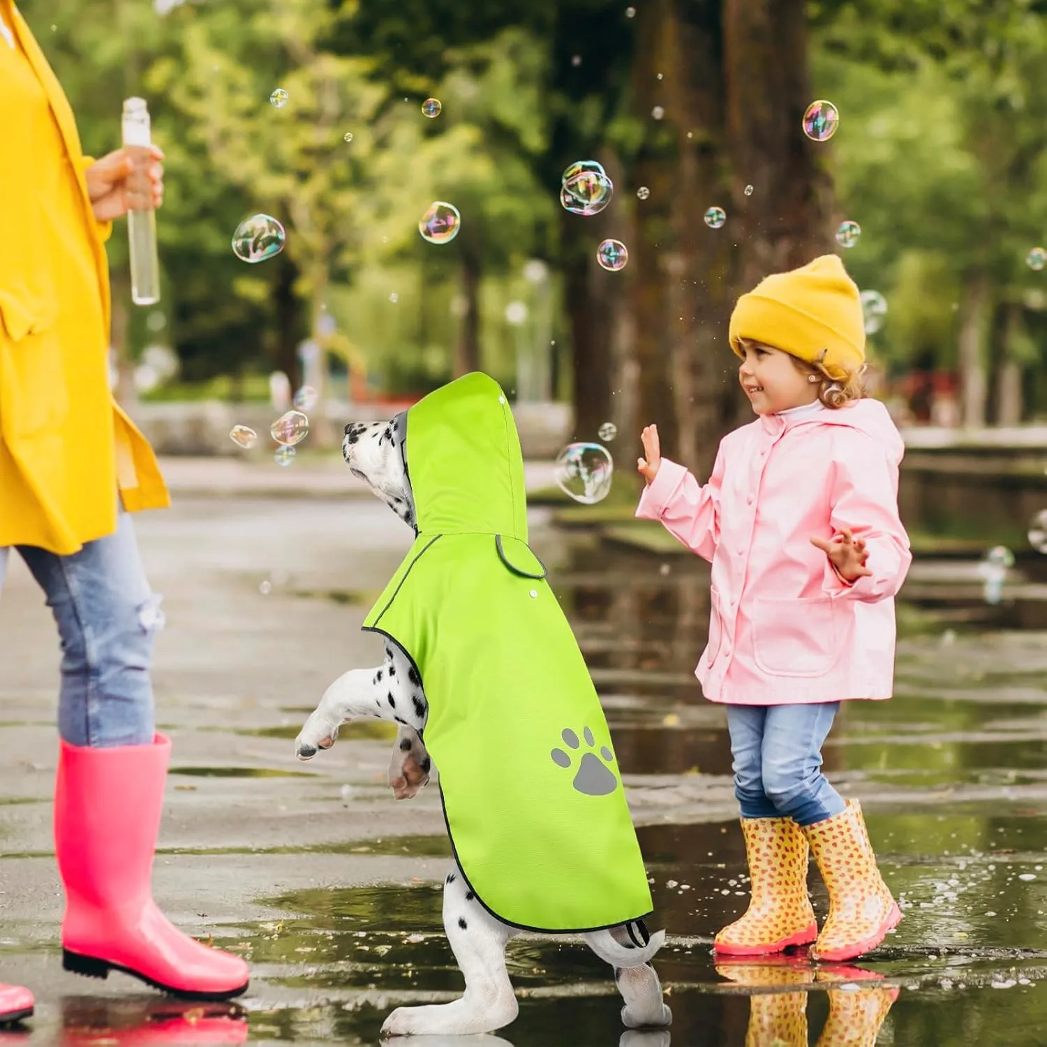 Cappotto impermeabile per cani – Tessuto Oxford verde con cappuccio e bordi riflettenti, ultraleggero con passaggio per pettorina (taglia grande) - immagine 7