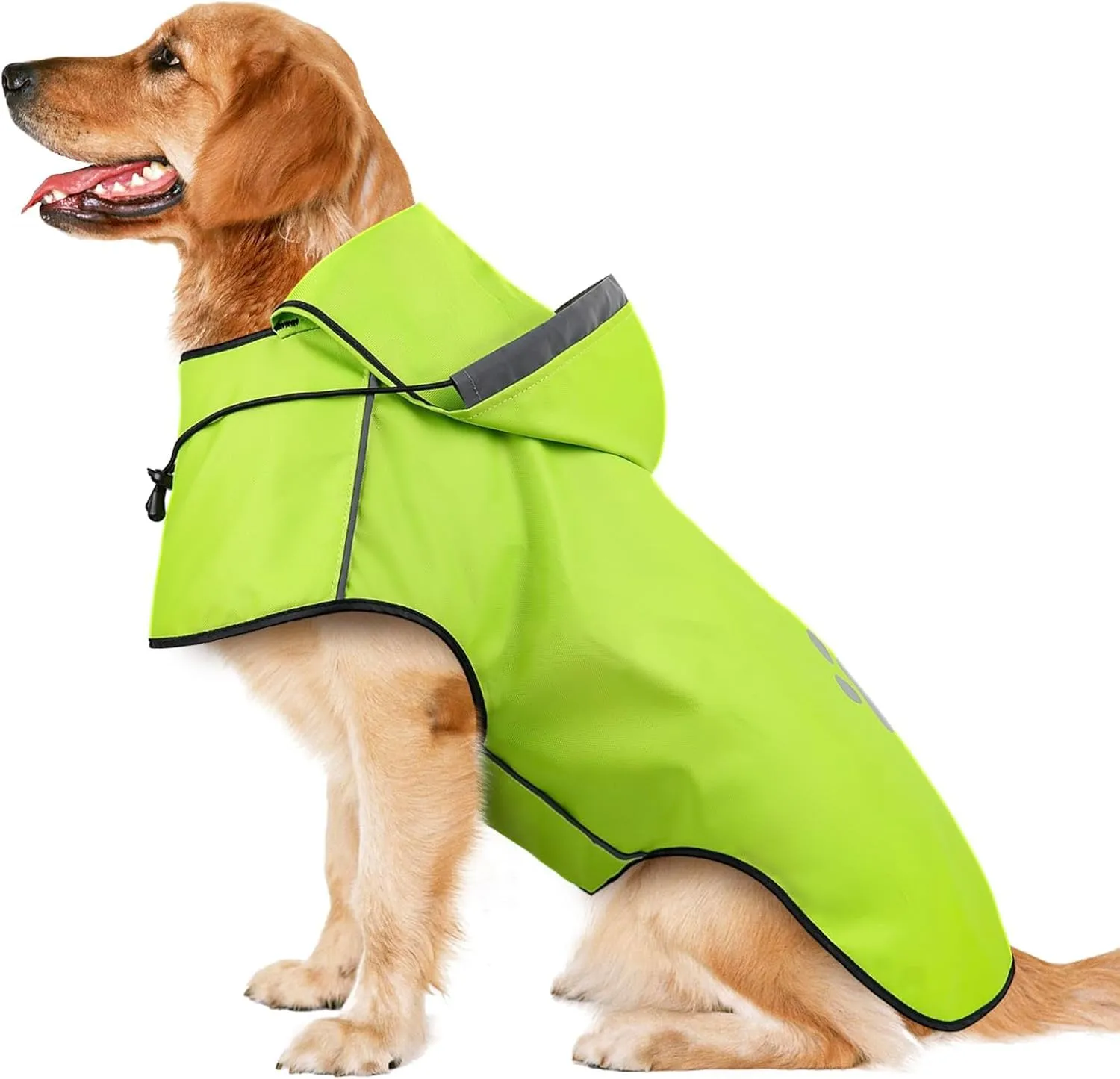 Cappotto impermeabile per cani – Tessuto Oxford verde con cappuccio e bordi riflettenti, ultraleggero con passaggio per pettorina (taglia grande) - immagine 1