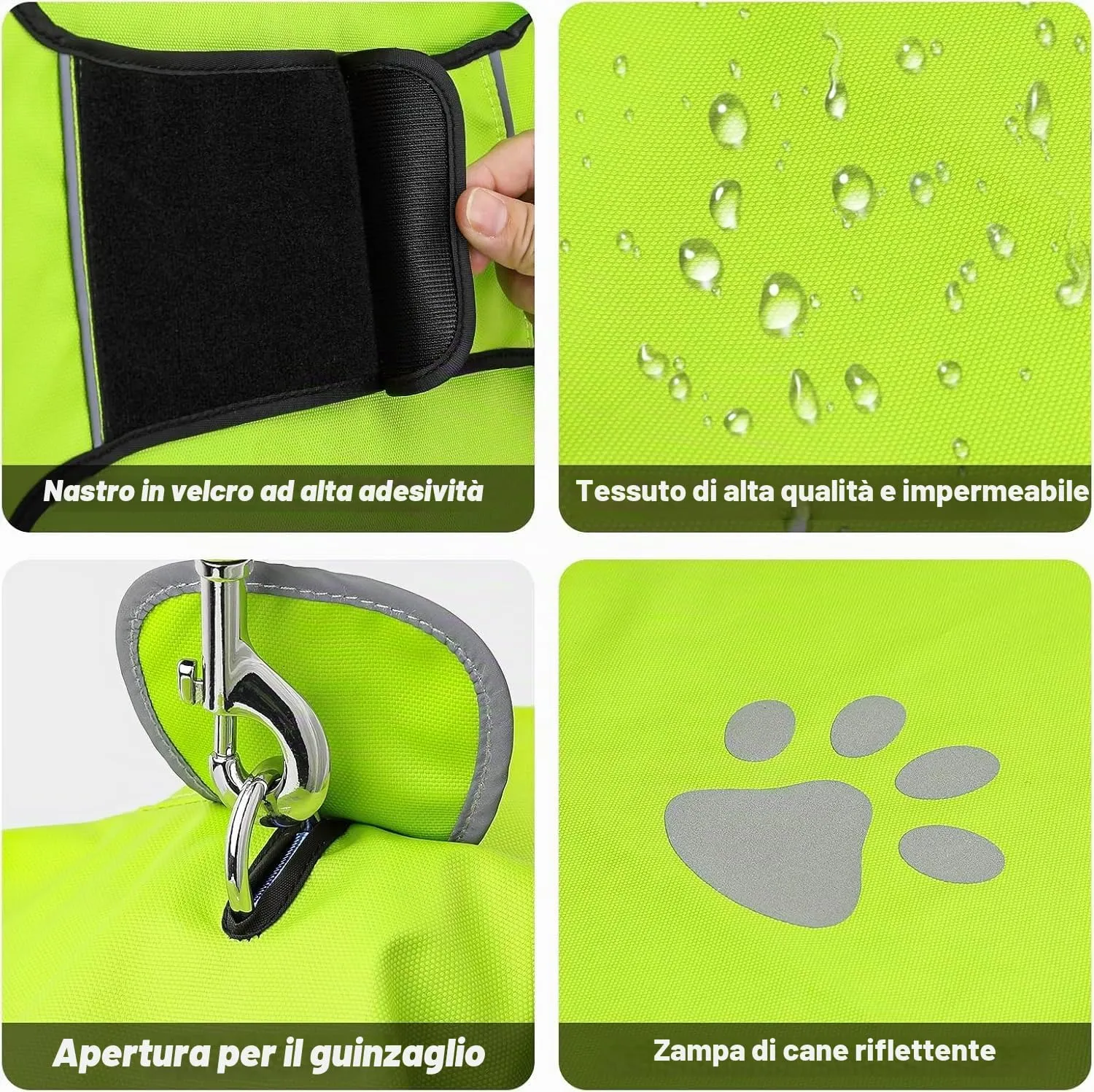 Cappotto impermeabile per cani – Tessuto Oxford verde con cappuccio e bordi riflettenti, ultraleggero con passaggio per pettorina (taglia grande) - immagine 3